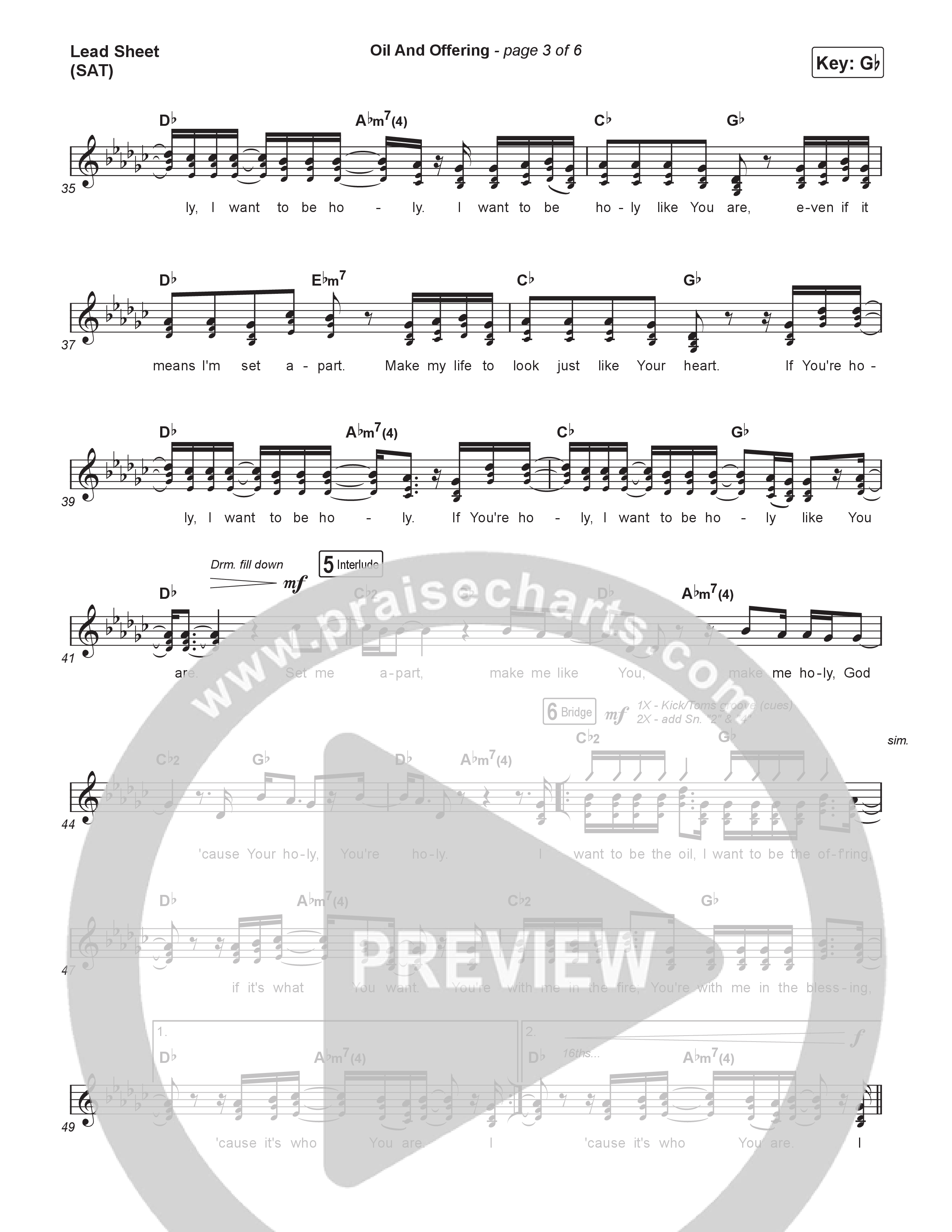 Oil And Offering (Live) Lead Sheet (SAT) (SEU Worship / Sydney James)