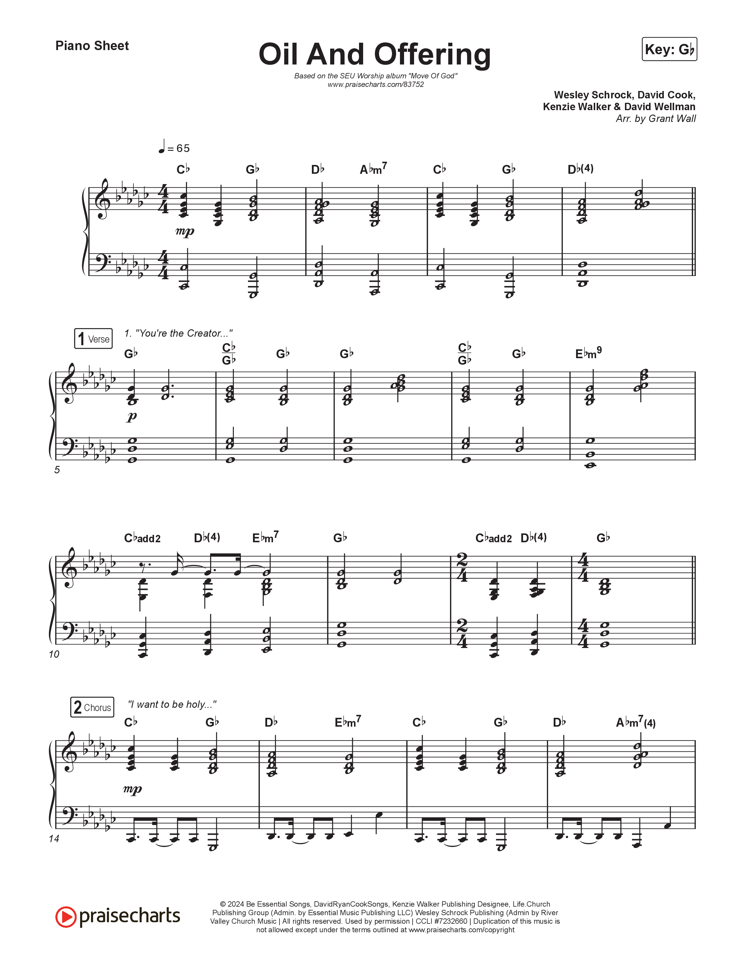 Oil And Offering (Live) Piano Sheet (SEU Worship / Sydney James)