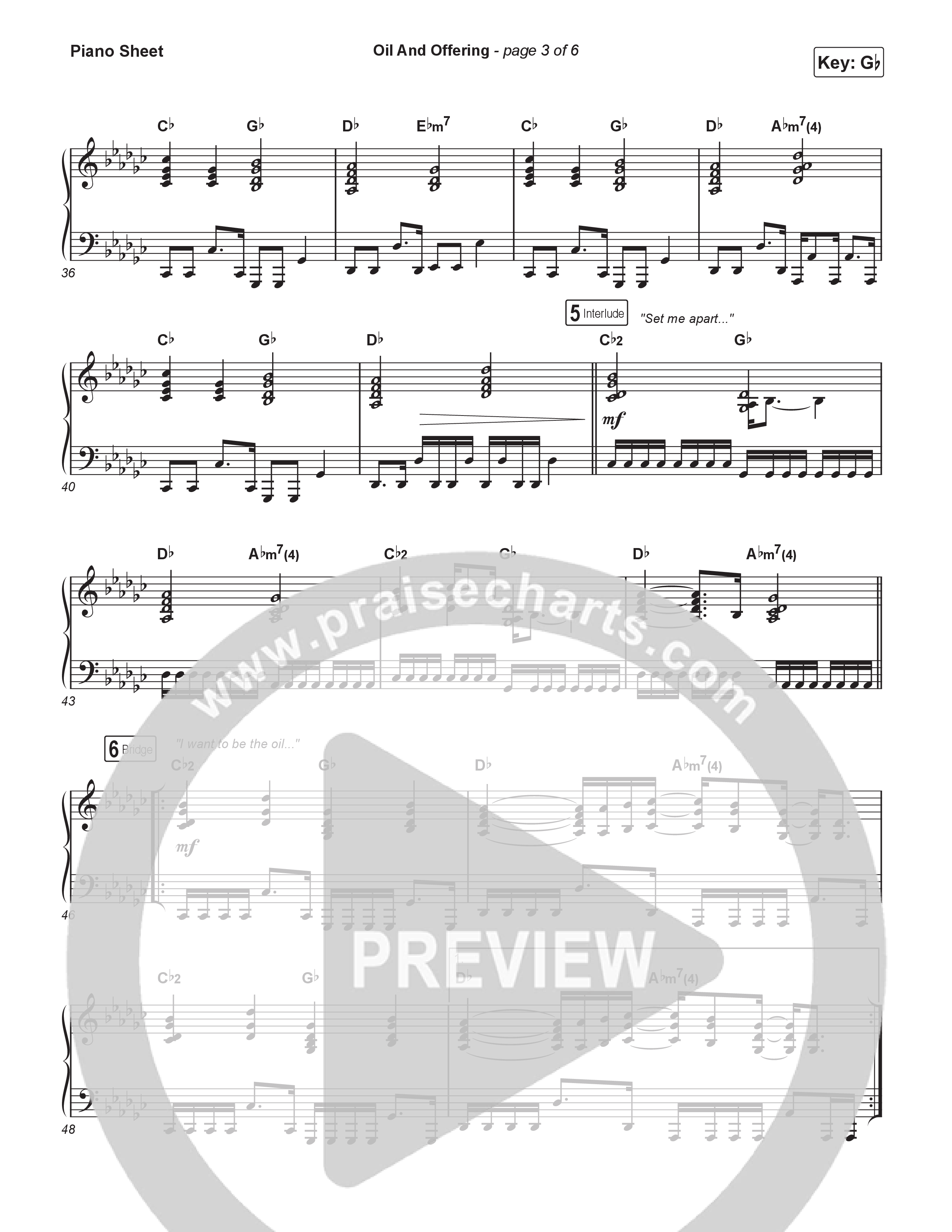 Oil And Offering (Live) Piano Sheet (SEU Worship / Sydney James)