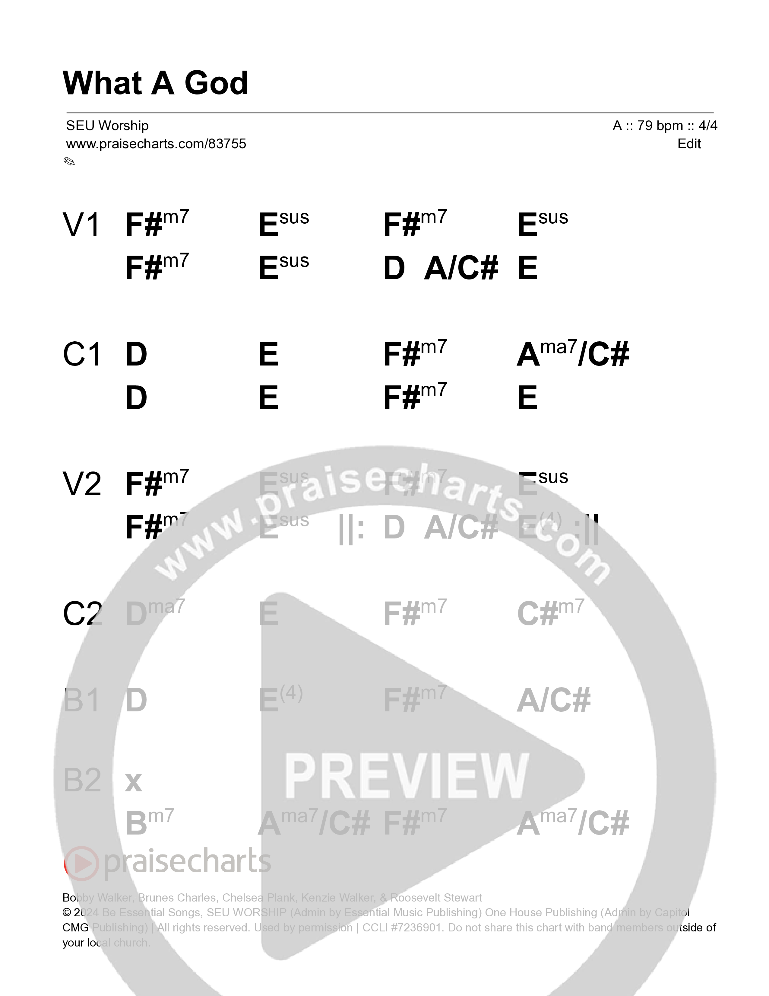 What A God (Live) Stage Chart (SEU Worship / One House / Chelsea Plank / Kenzie Walker / Roosevelt Stewart)