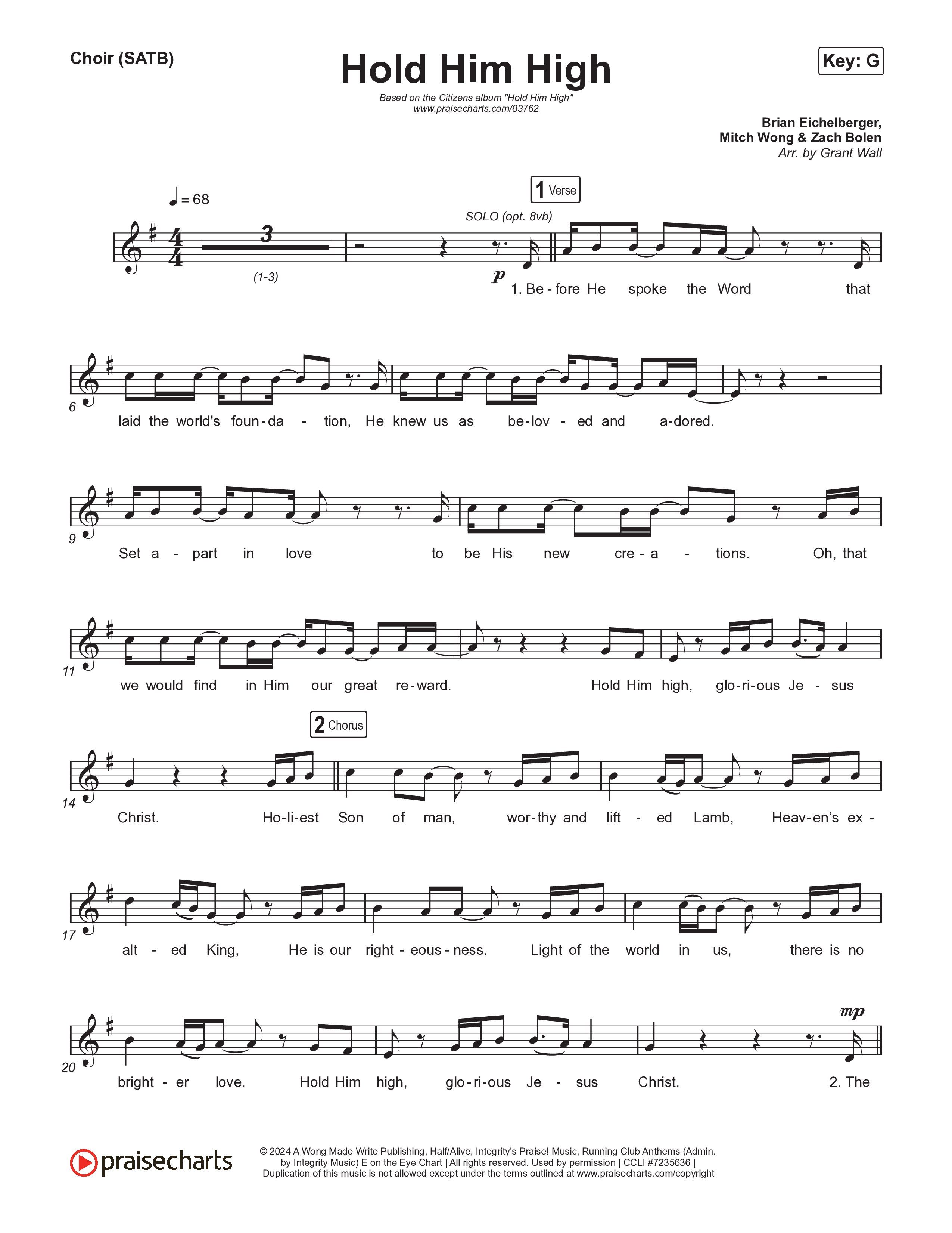 Hold Him High Choir Sheet (SATB) (Citizens / Mitch Wong)
