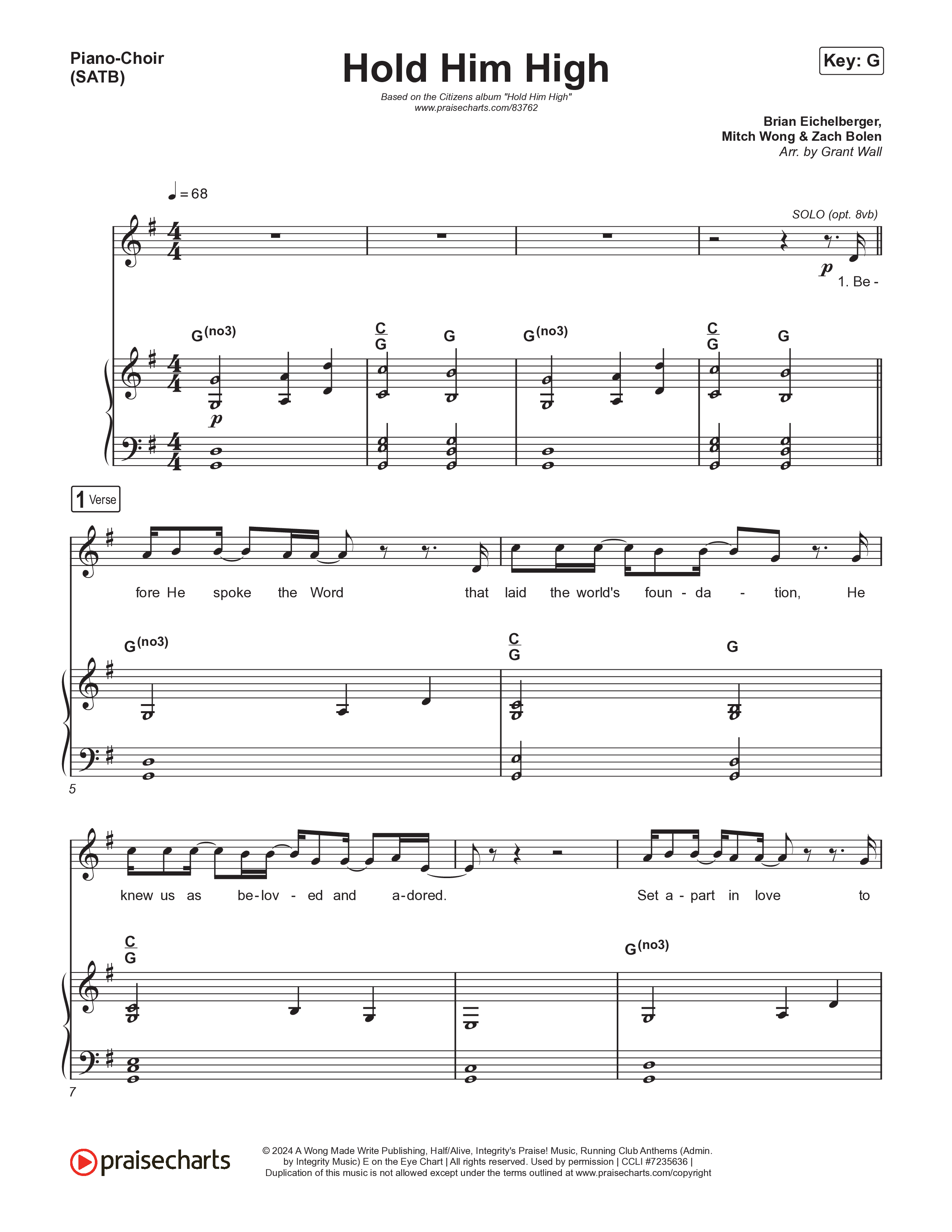 Hold Him High Piano/Vocal (SATB) (Citizens / Mitch Wong)