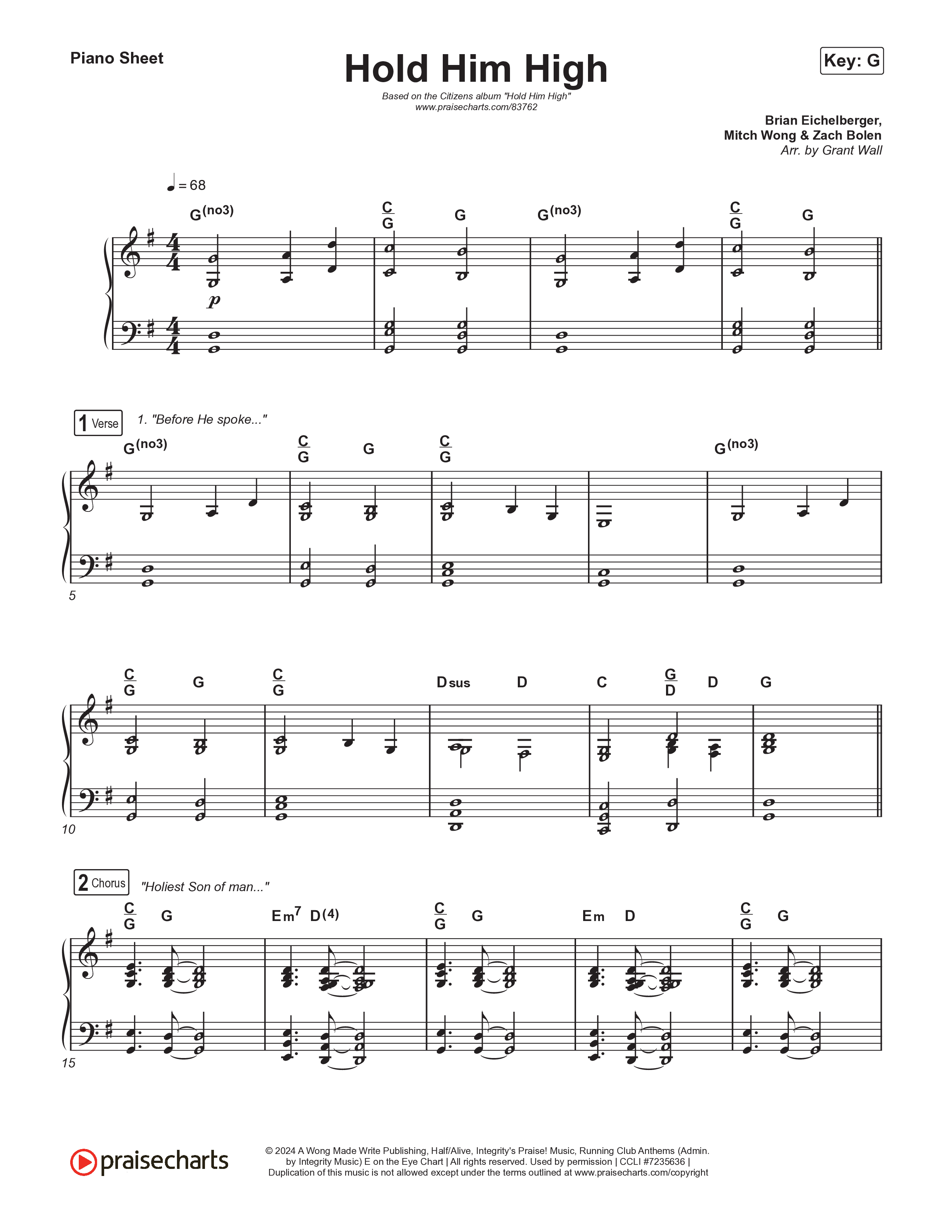 Hold Him High Piano Sheet (Citizens / Mitch Wong)