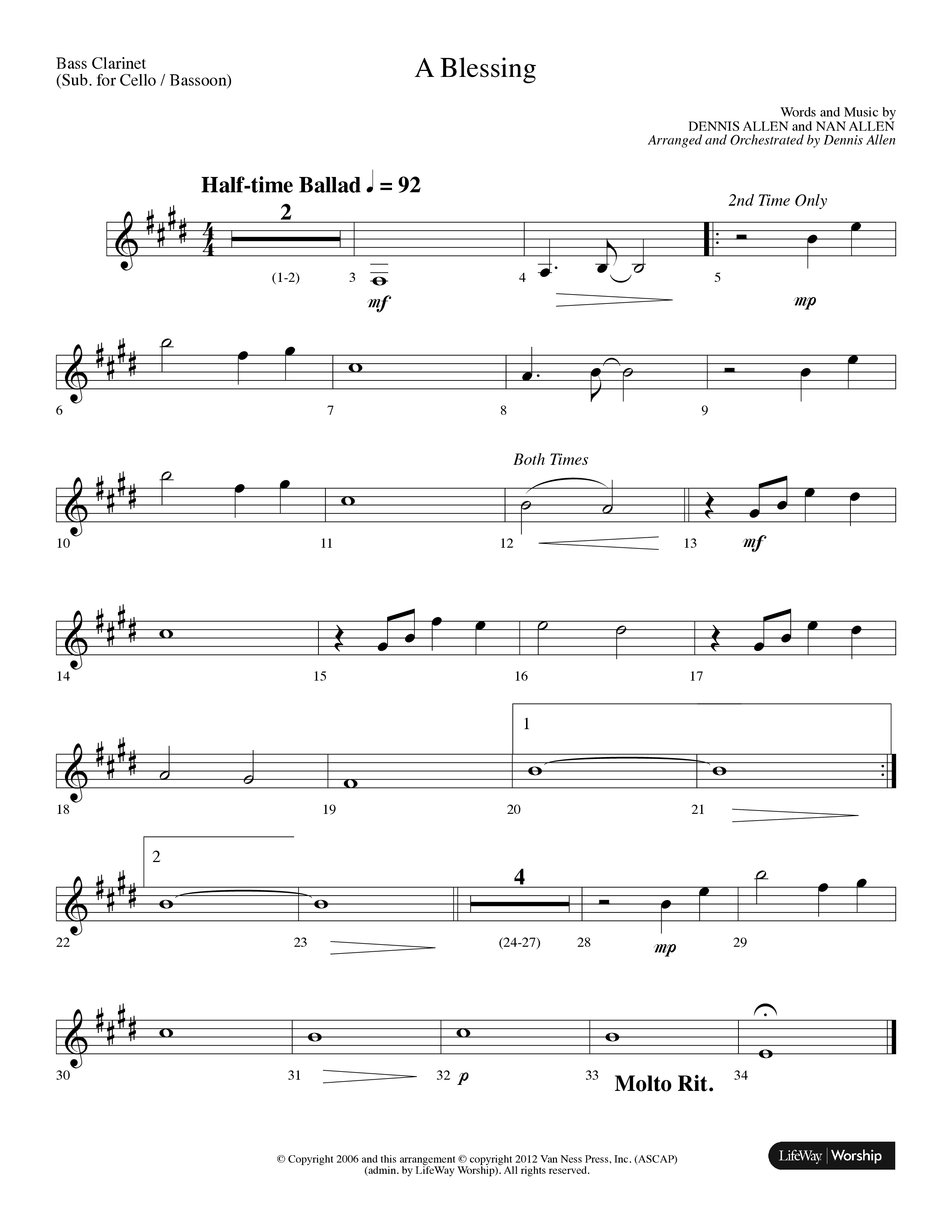 A Blessing (Choral Anthem SATB) Bass Clarinet (Lifeway Choral / Arr. Dennis Allen)