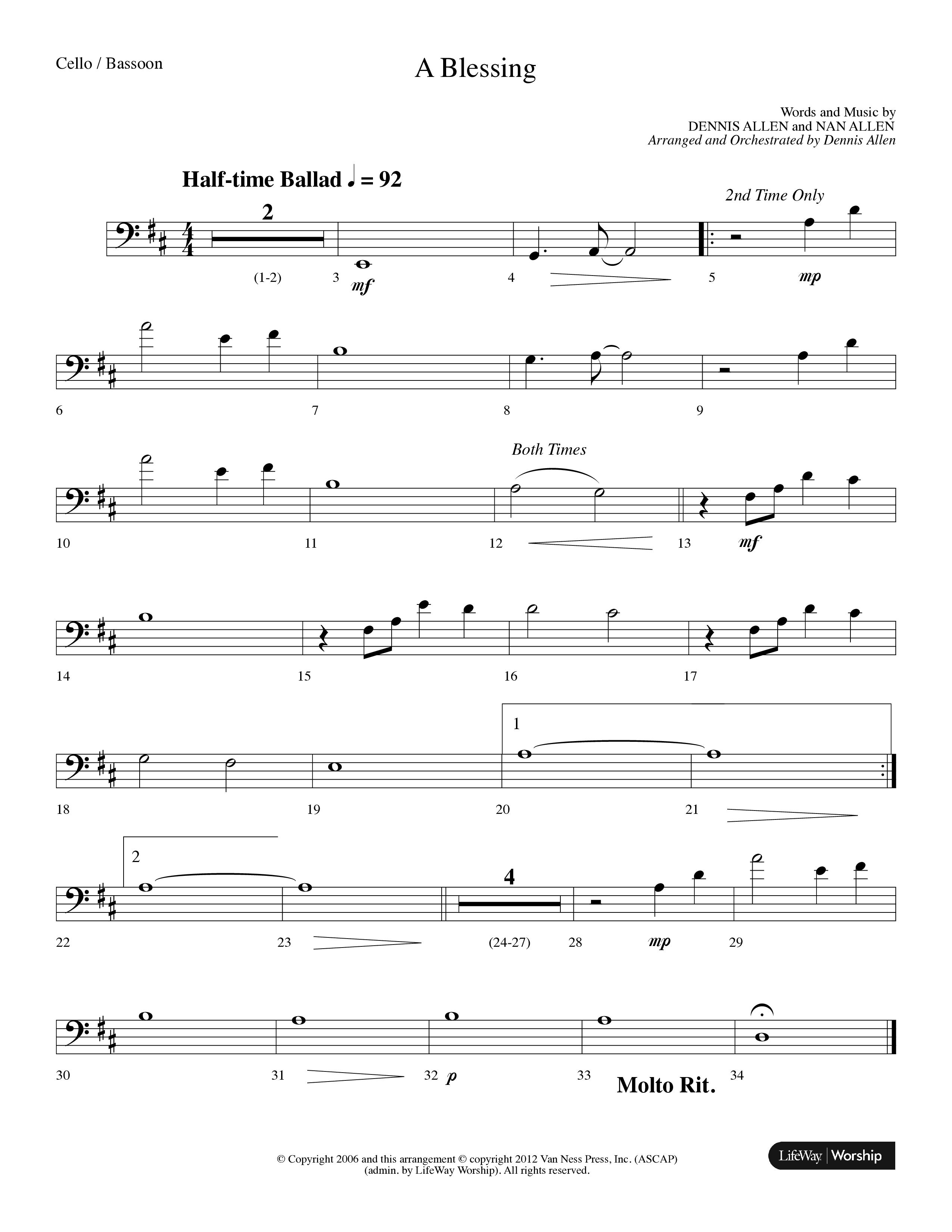 A Blessing (Choral Anthem SATB) Cello (Lifeway Choral / Arr. Dennis Allen)