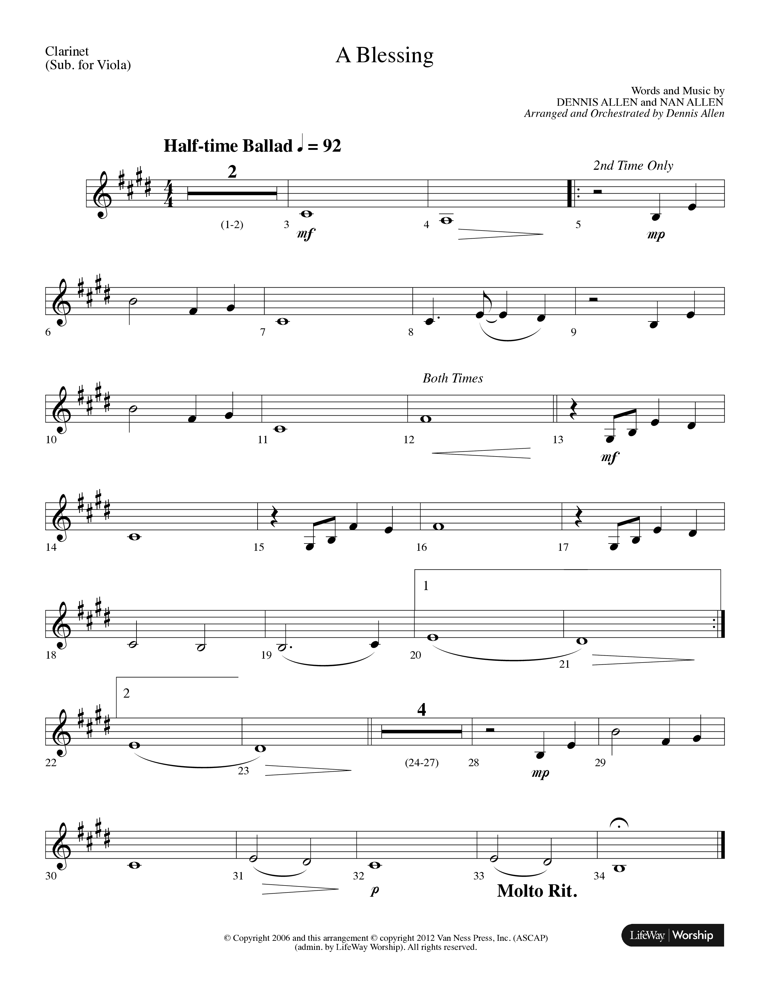 A Blessing (Choral Anthem SATB) Clarinet (Lifeway Choral / Arr. Dennis Allen)