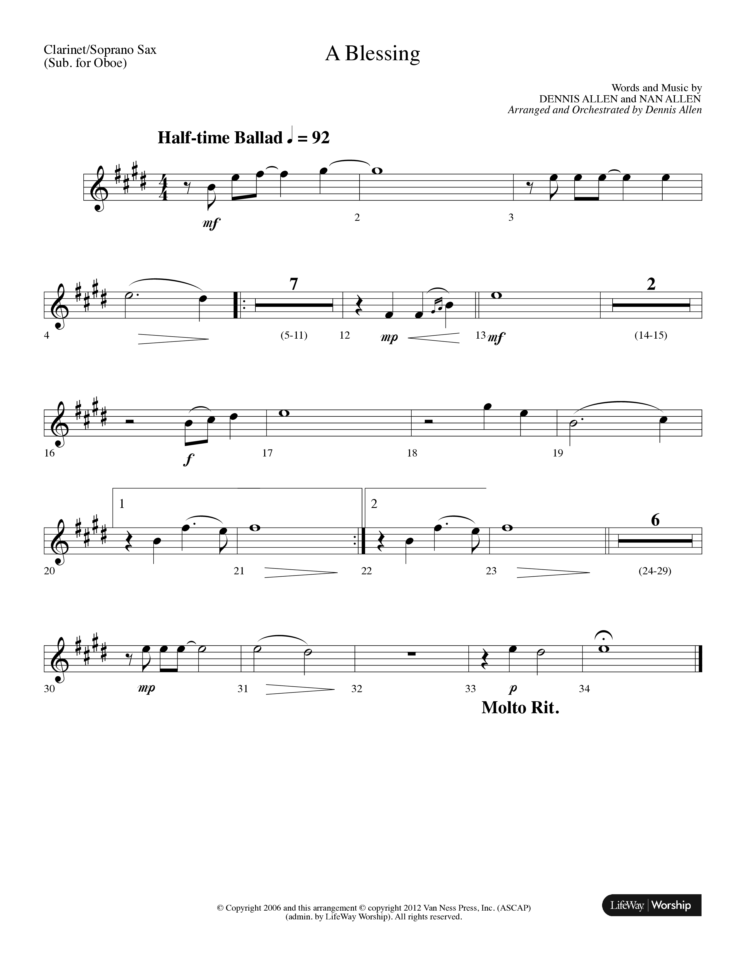 A Blessing (Choral Anthem SATB) Clarinet/Soprano Sax (Lifeway Choral / Arr. Dennis Allen)