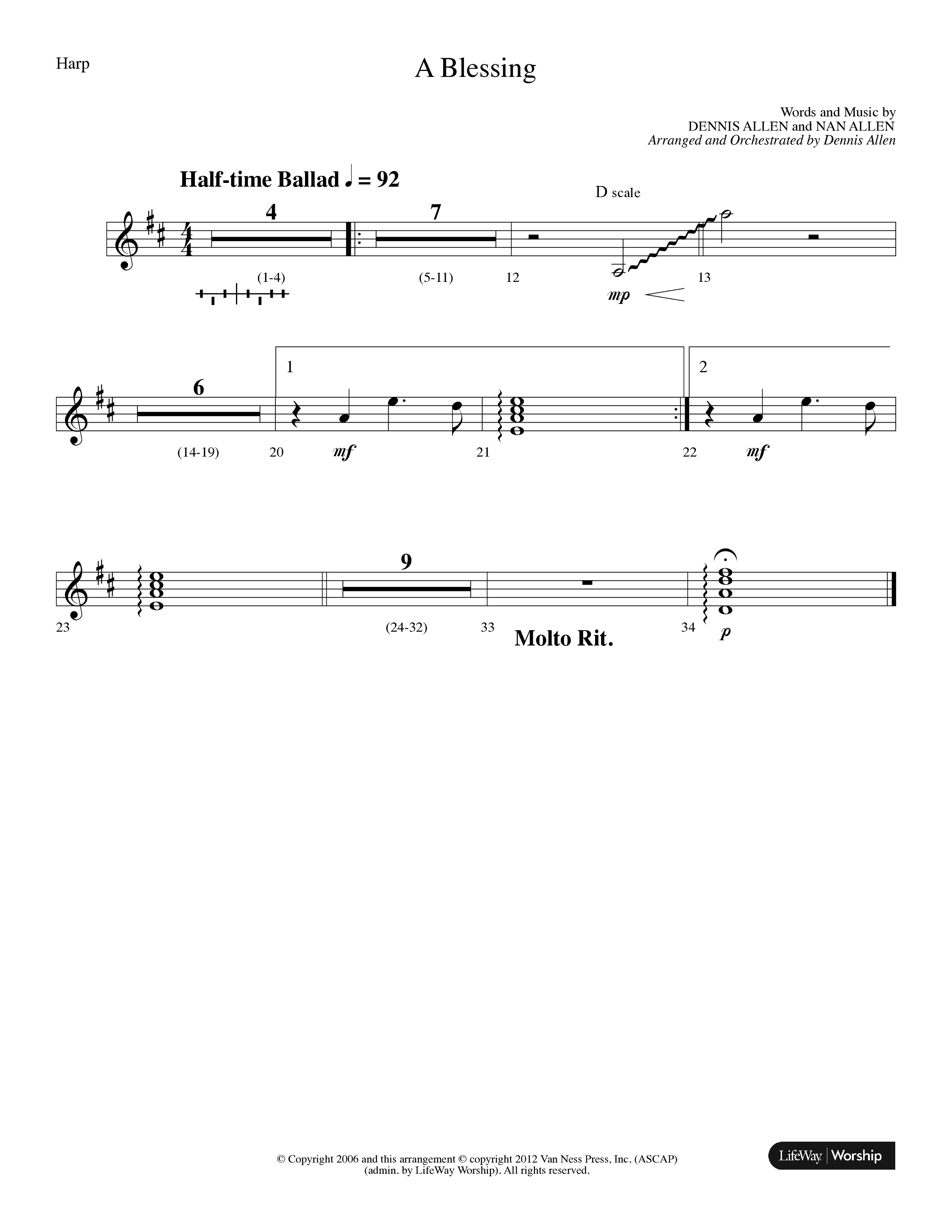 A Blessing (Choral Anthem SATB) Harp (Lifeway Choral / Arr. Dennis Allen)