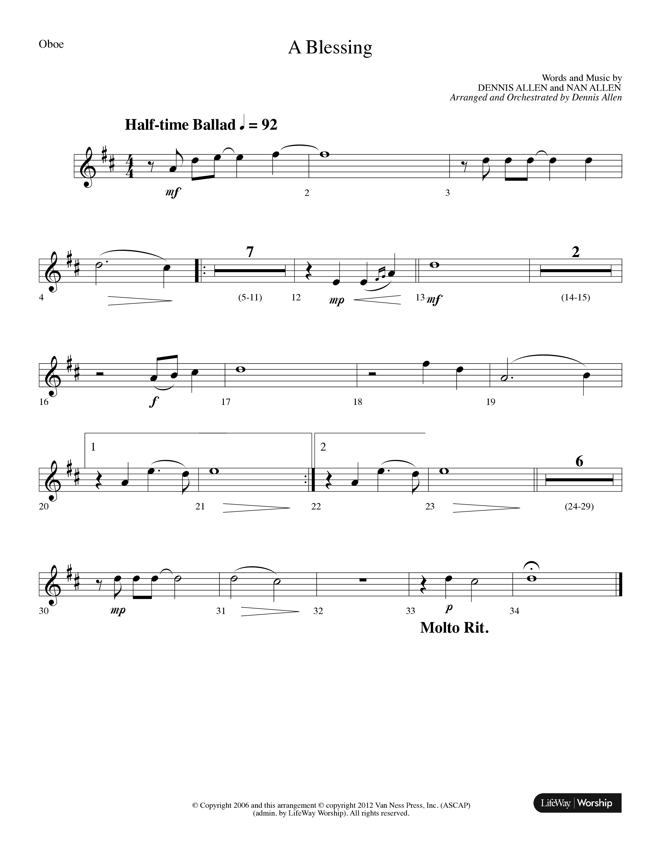 A Blessing (Choral Anthem SATB) Oboe (Lifeway Choral / Arr. Dennis Allen)
