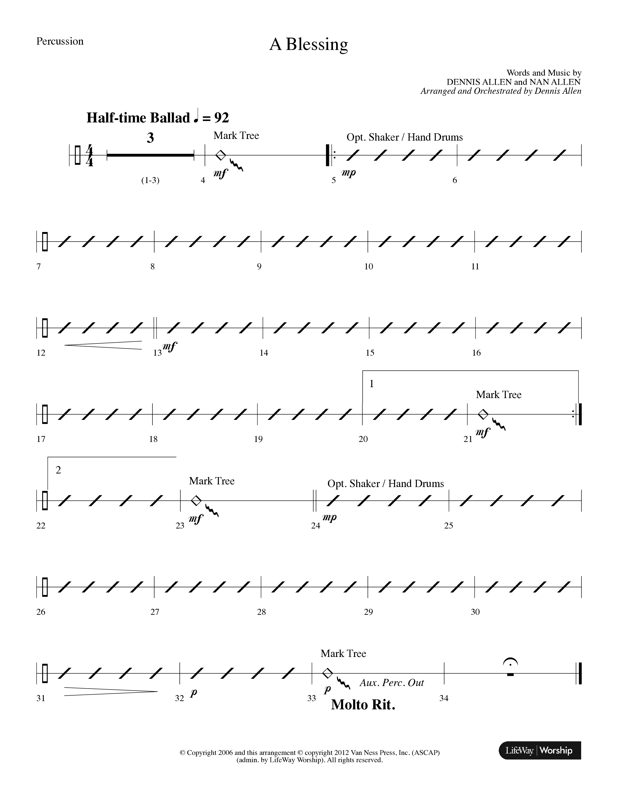 A Blessing (Choral Anthem SATB) Percussion (Lifeway Choral / Arr. Dennis Allen)