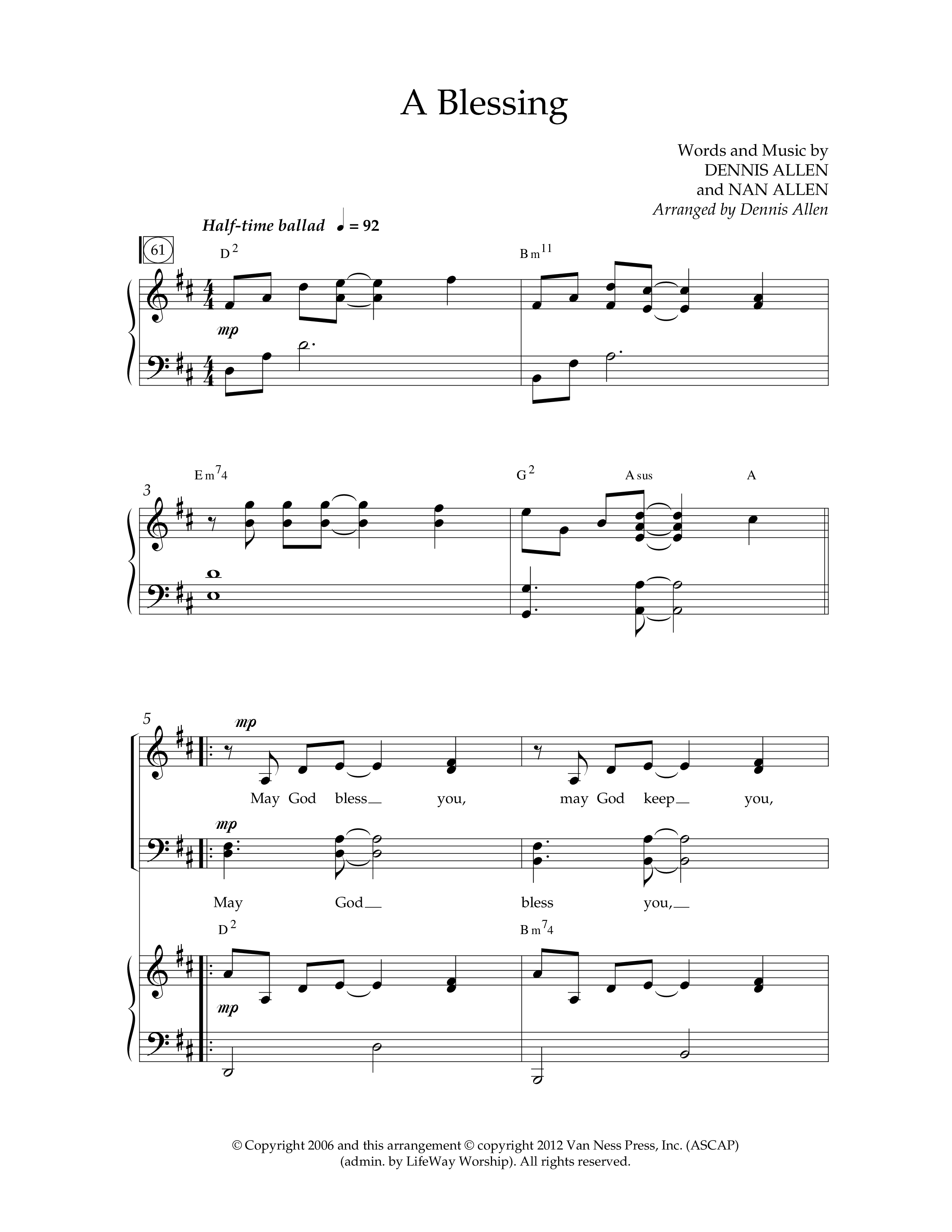 A Blessing (Choral Anthem SATB) Anthem (SATB/Piano) (Lifeway Choral / Arr. Dennis Allen)