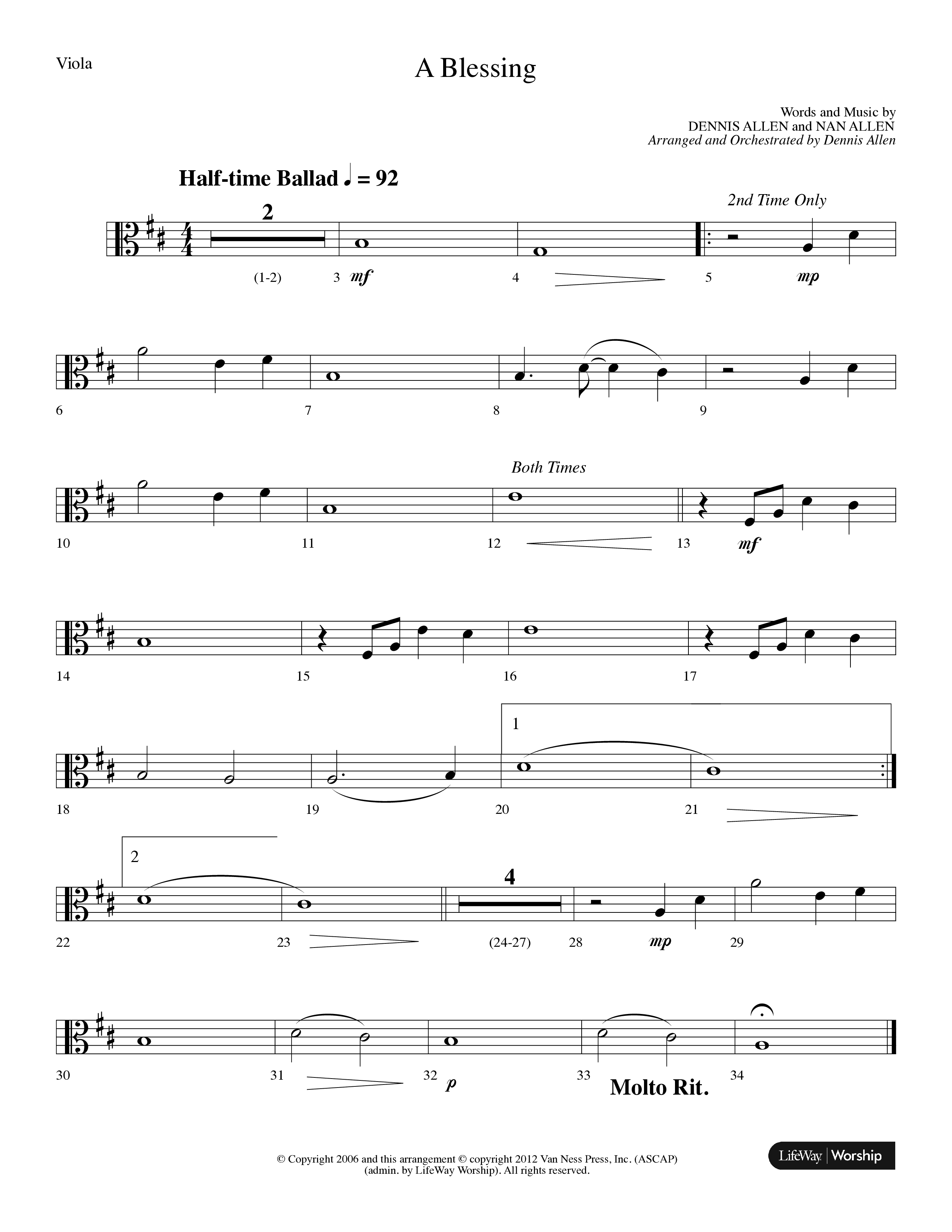 A Blessing (Choral Anthem SATB) Viola (Lifeway Choral / Arr. Dennis Allen)