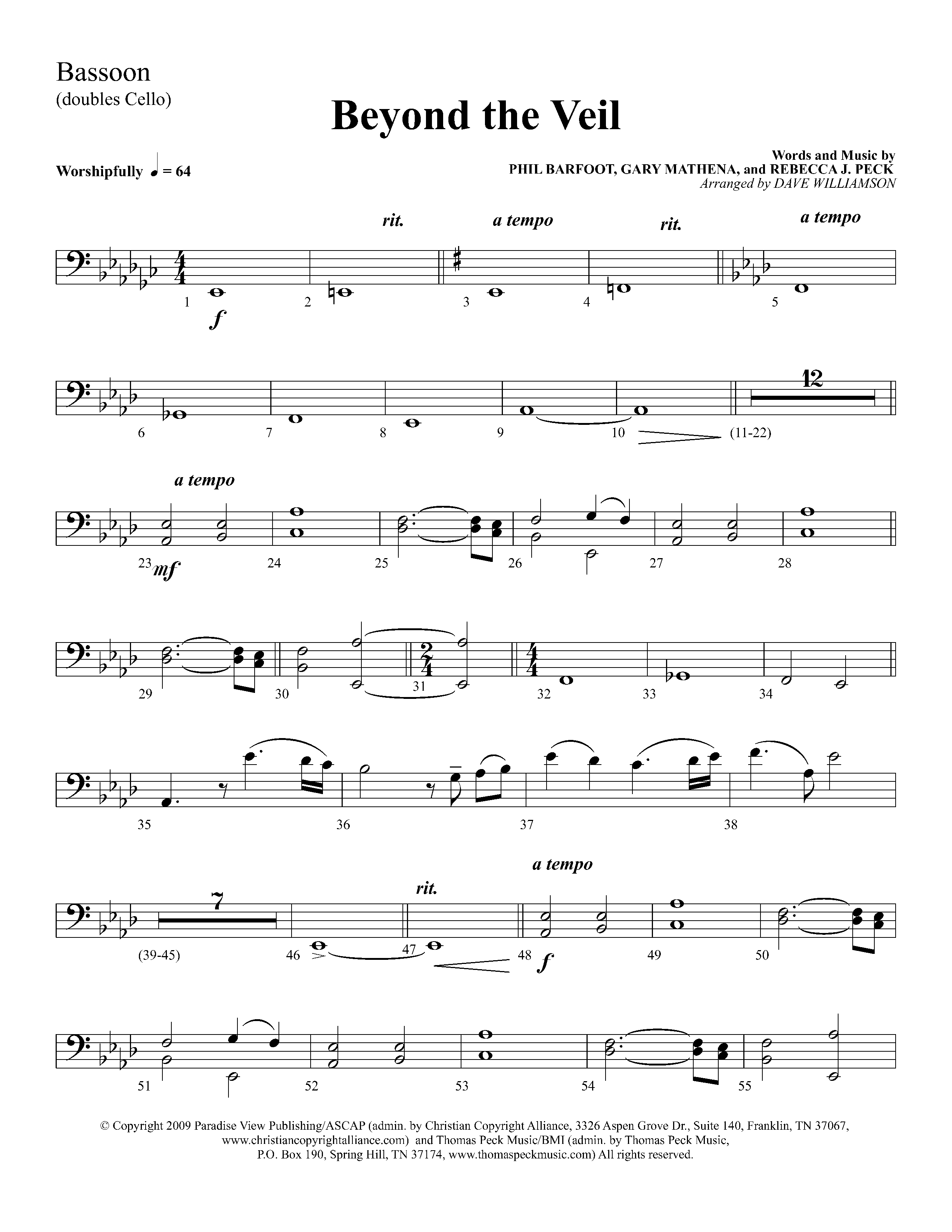 Beyond The Veil (Choral Anthem SATB) Bassoon (Lifeway Choral / Arr. Dave Williamson)