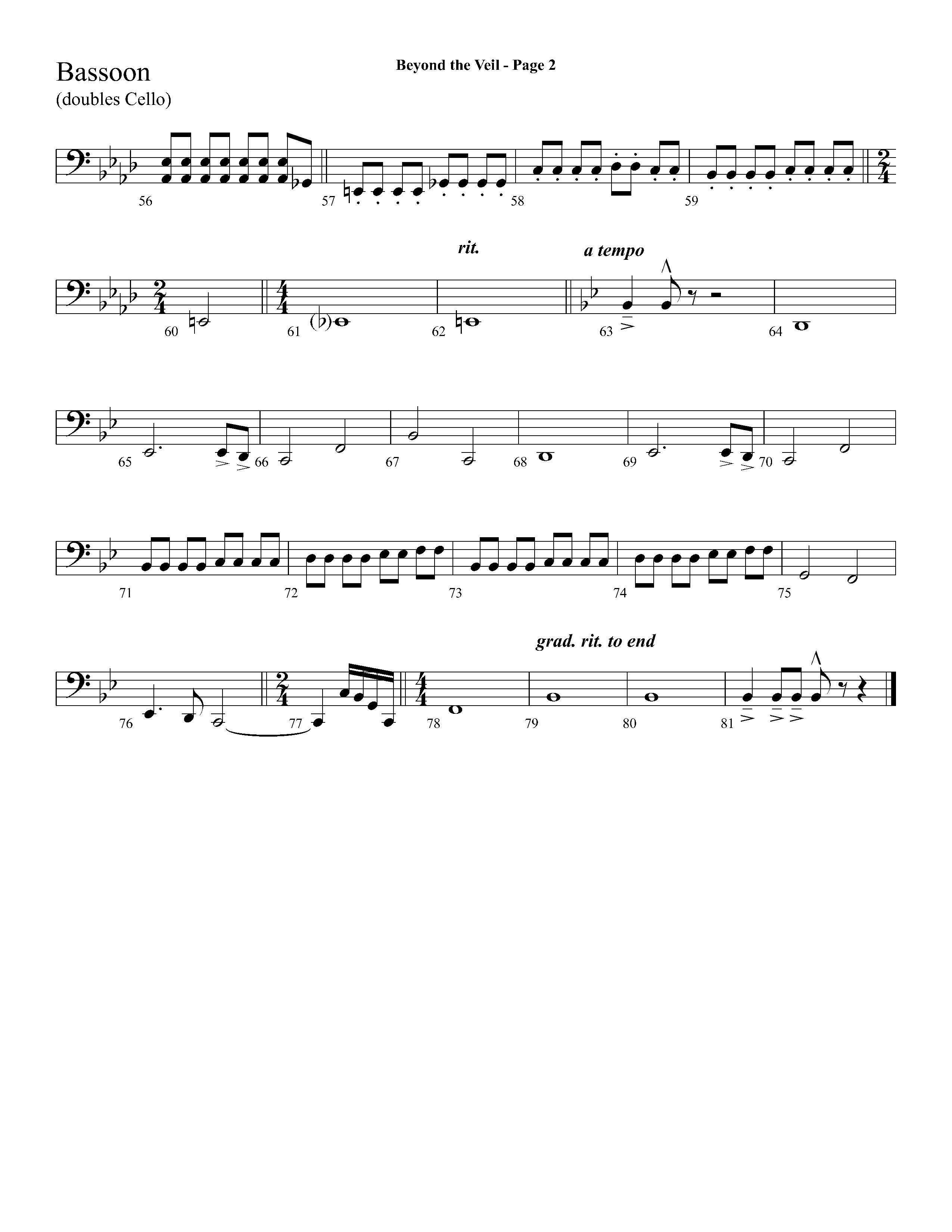 Beyond The Veil (Choral Anthem SATB) Bassoon (Lifeway Choral / Arr. Dave Williamson)