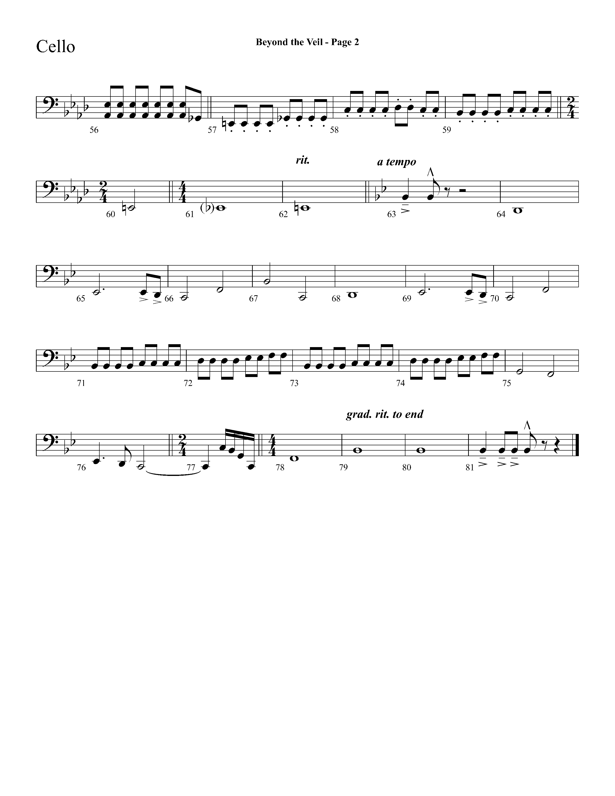 Beyond The Veil (Choral Anthem SATB) Cello (Lifeway Choral / Arr. Dave Williamson)