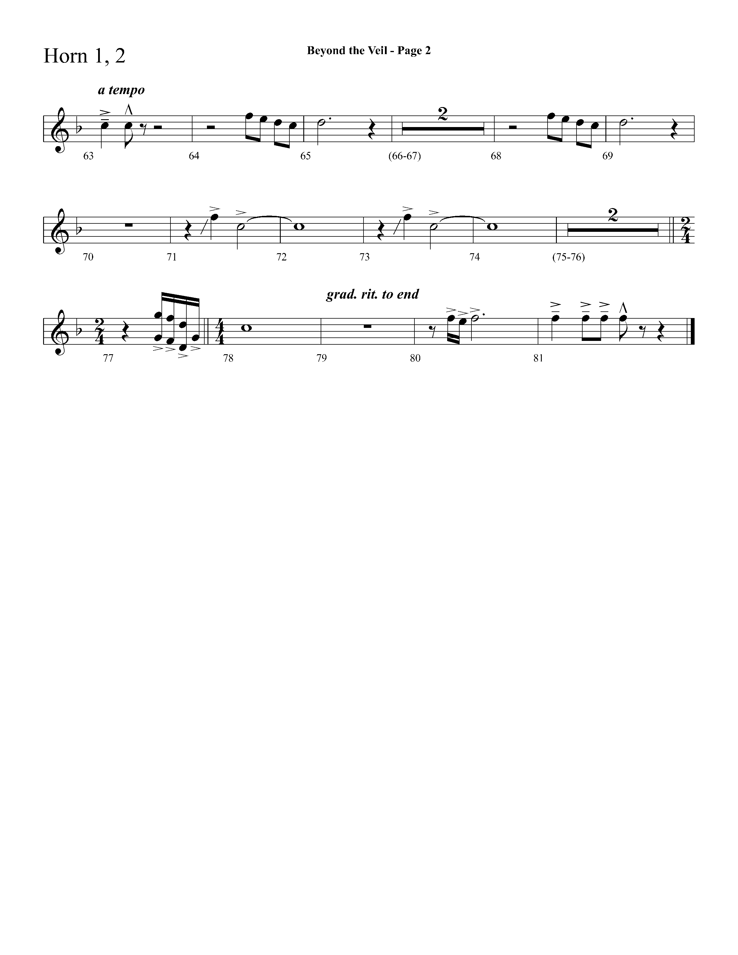 Beyond The Veil (Choral Anthem SATB) French Horn 1/2 (Lifeway Choral / Arr. Dave Williamson)