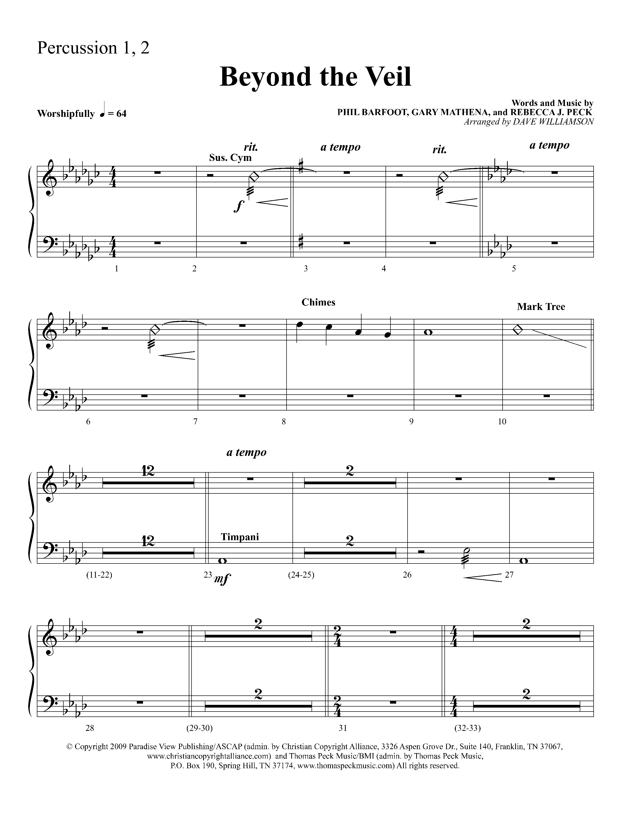 Beyond The Veil (Choral Anthem SATB) Percussion 1/2 (Lifeway Choral / Arr. Dave Williamson)