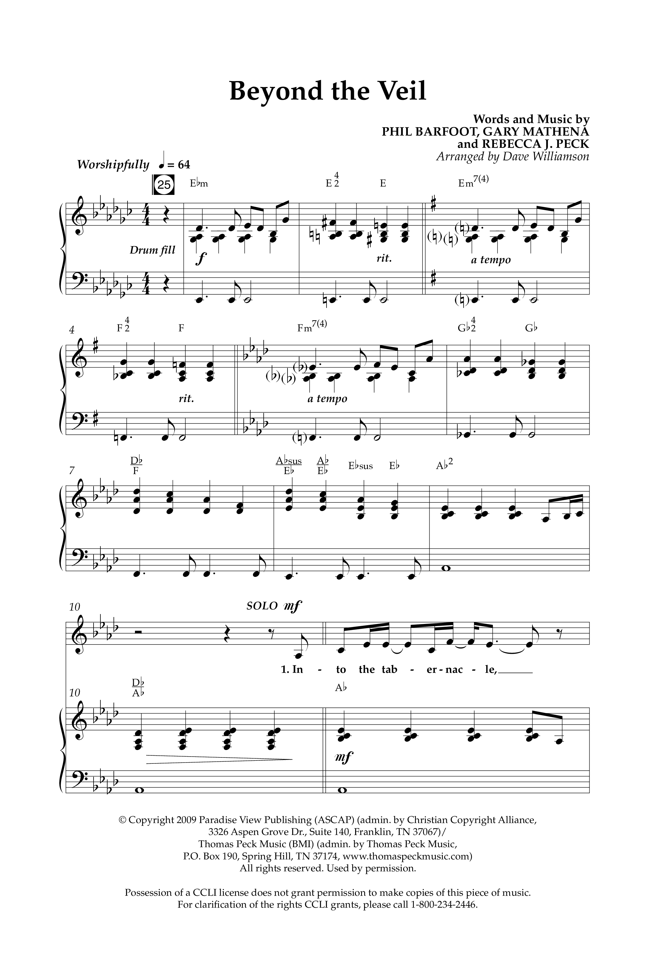 Beyond The Veil (Choral Anthem SATB) Anthem (SATB/Piano) (Lifeway Choral / Arr. Dave Williamson)