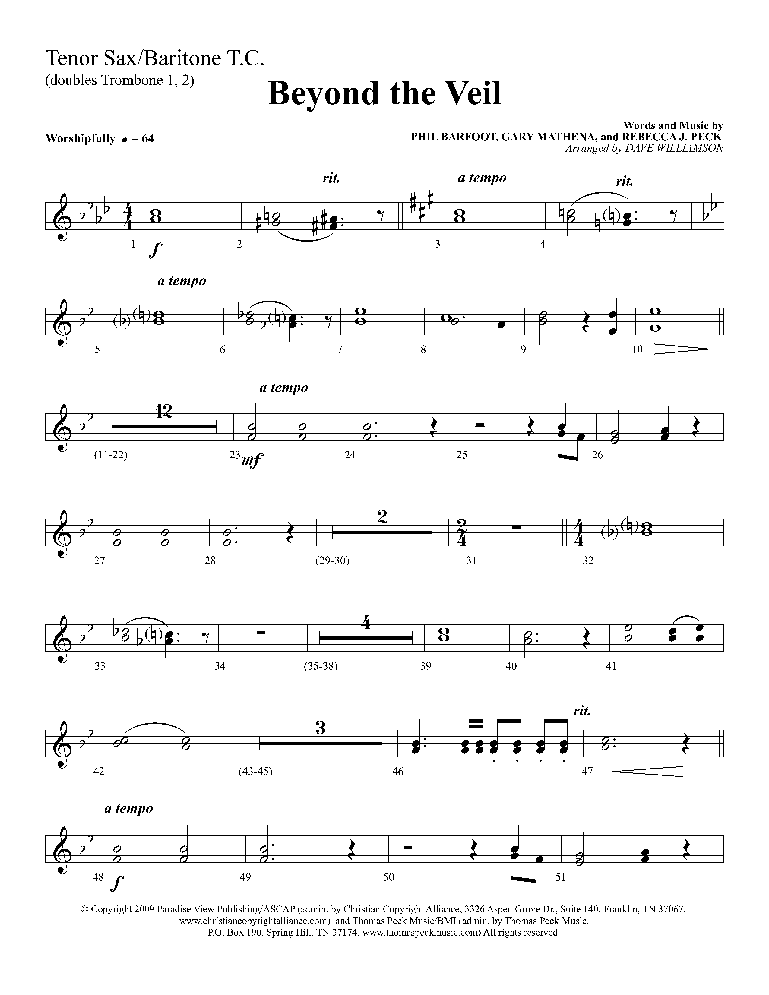 Beyond The Veil (Choral Anthem SATB) Tenor Sax/Baritone T.C. (Lifeway Choral / Arr. Dave Williamson)