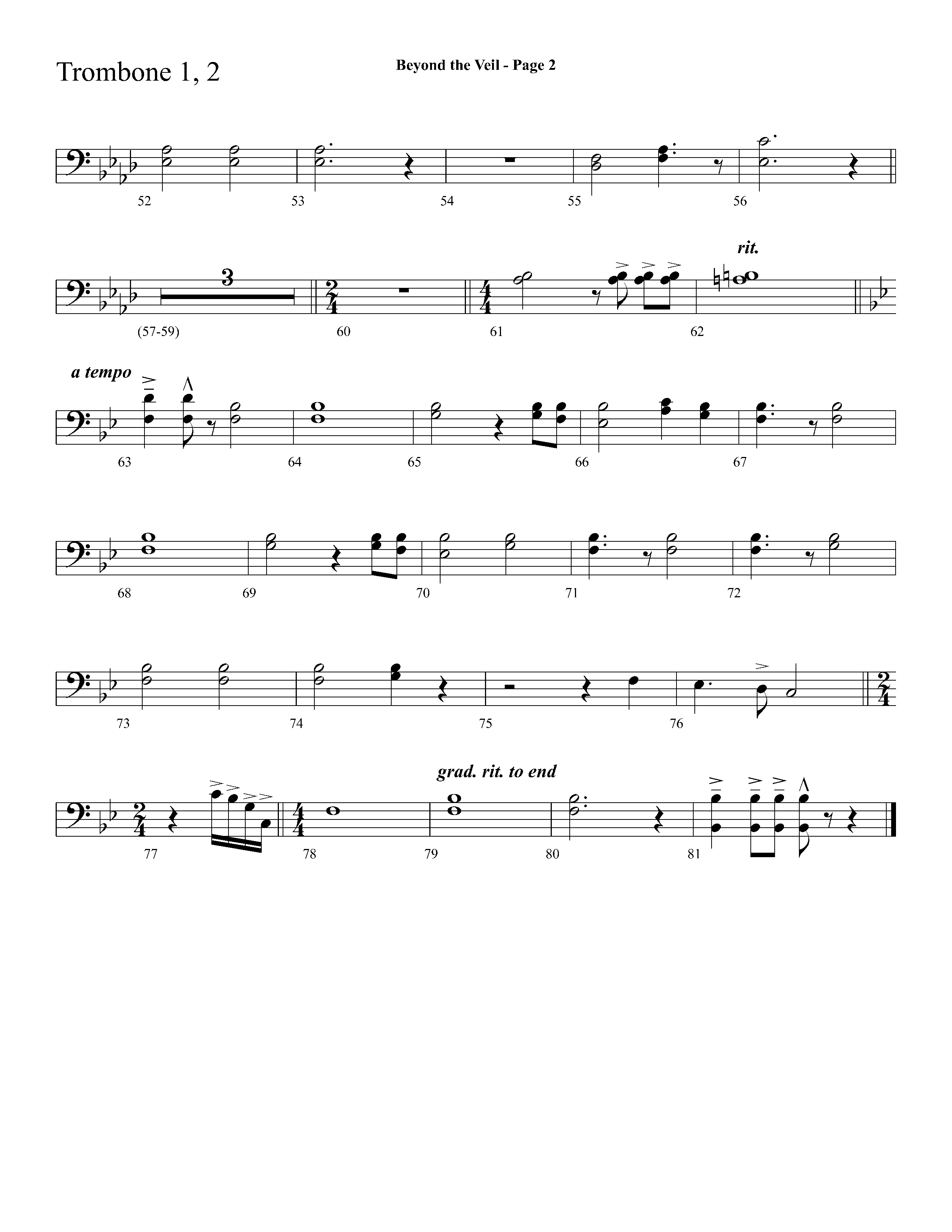 Beyond The Veil (Choral Anthem SATB) Trombone 1/2 (Lifeway Choral / Arr. Dave Williamson)