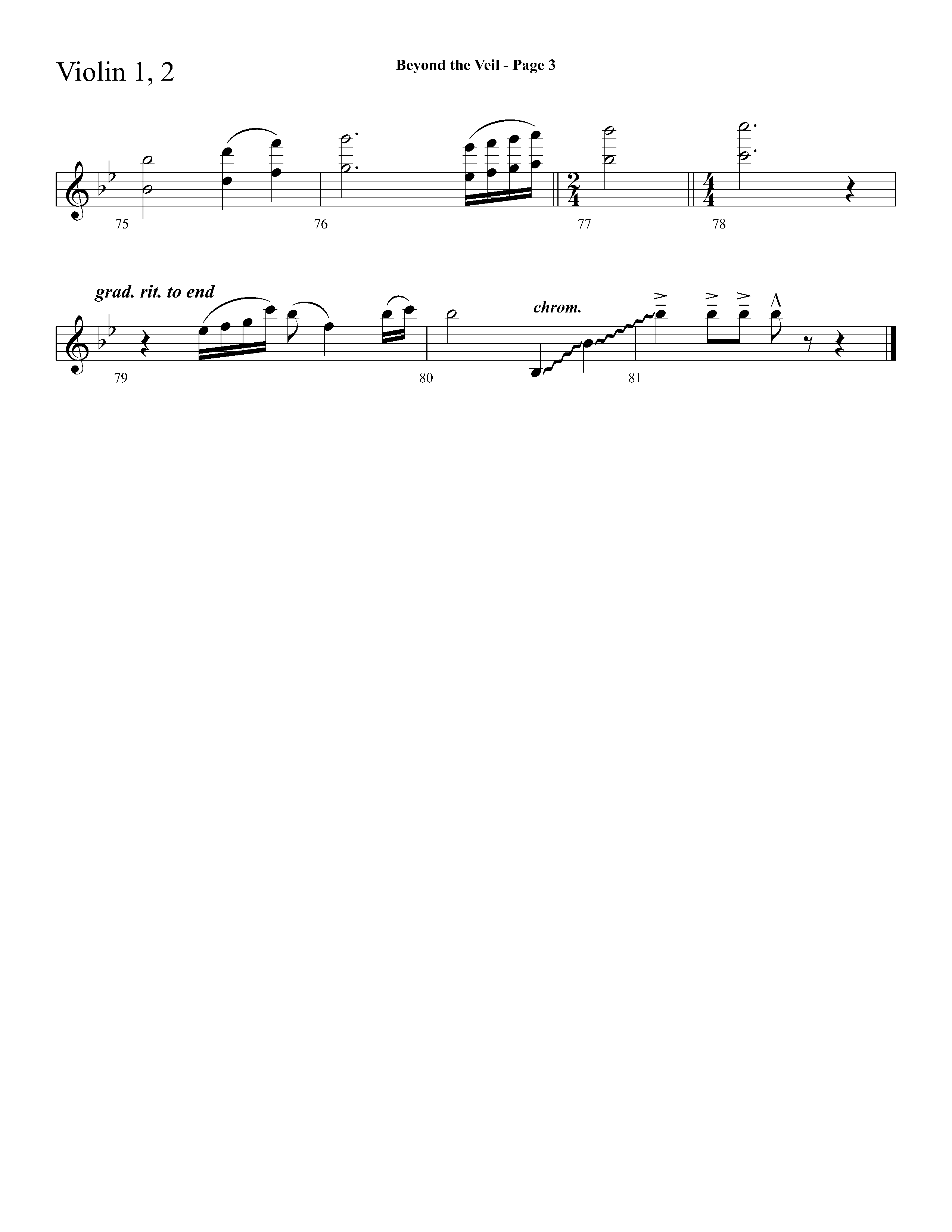 Beyond The Veil (Choral Anthem SATB) Violin 1/2 (Lifeway Choral / Arr. Dave Williamson)