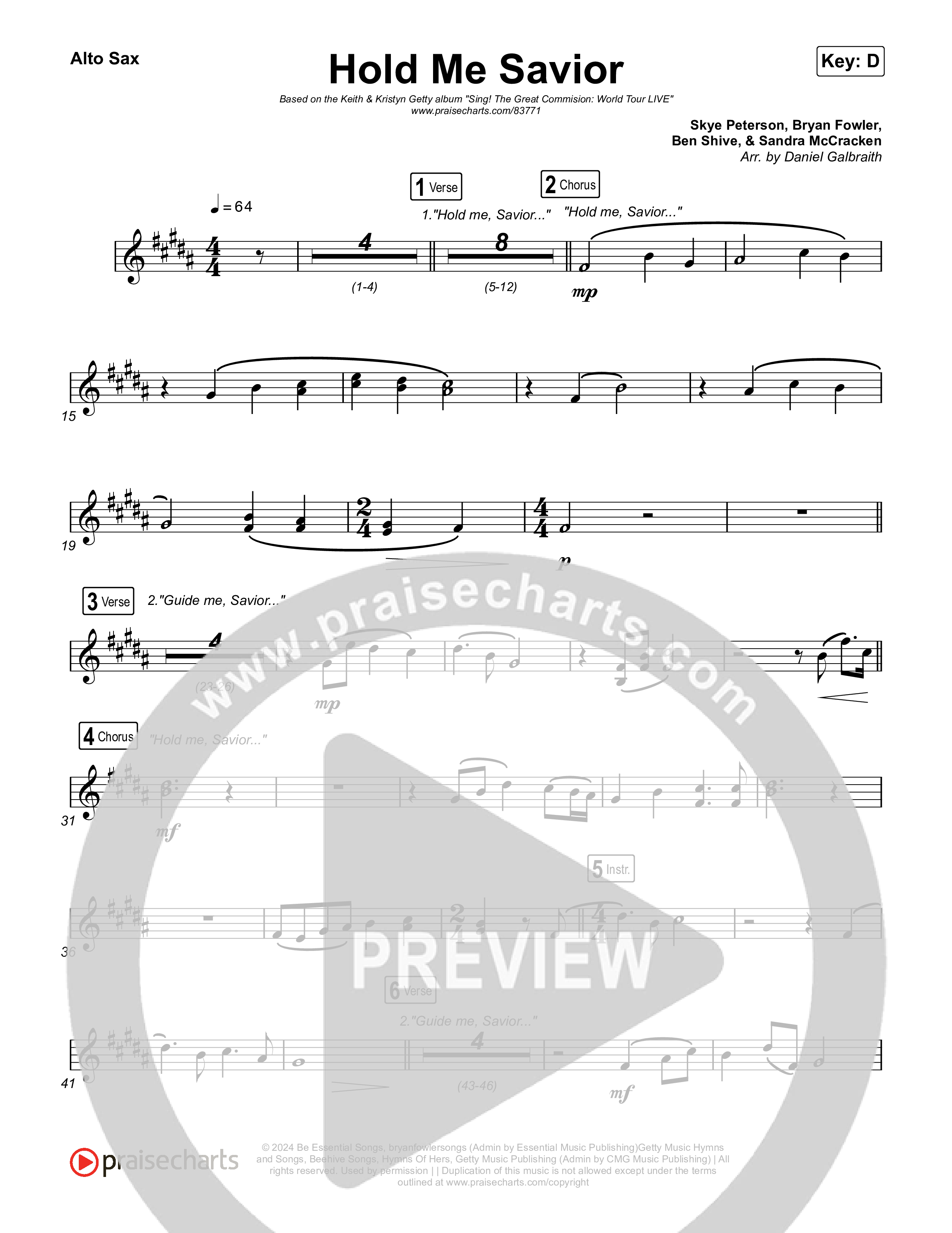 Hold Me Savior Sax Pack (Keith & Kristyn Getty)