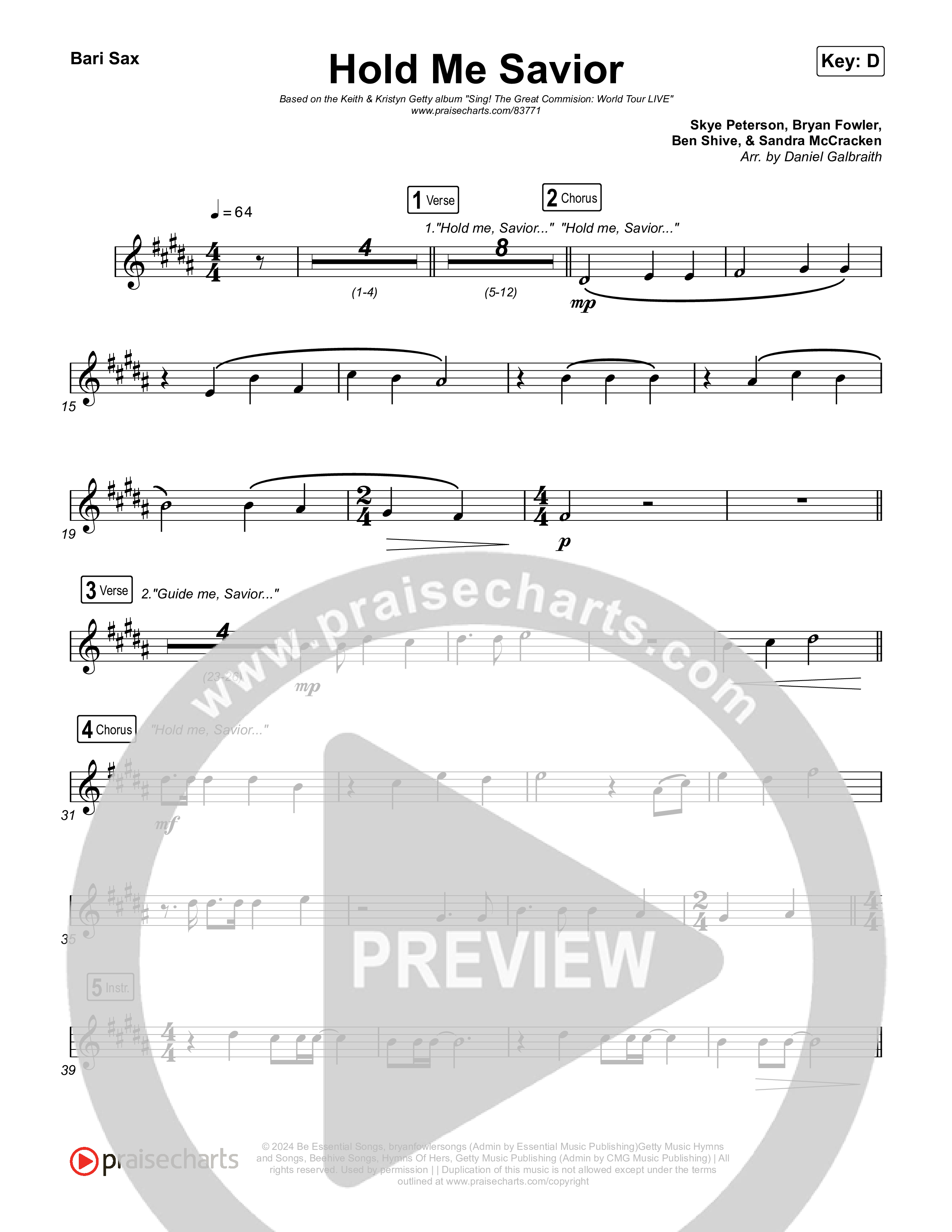 Hold Me Savior Bari Sax (Keith & Kristyn Getty)