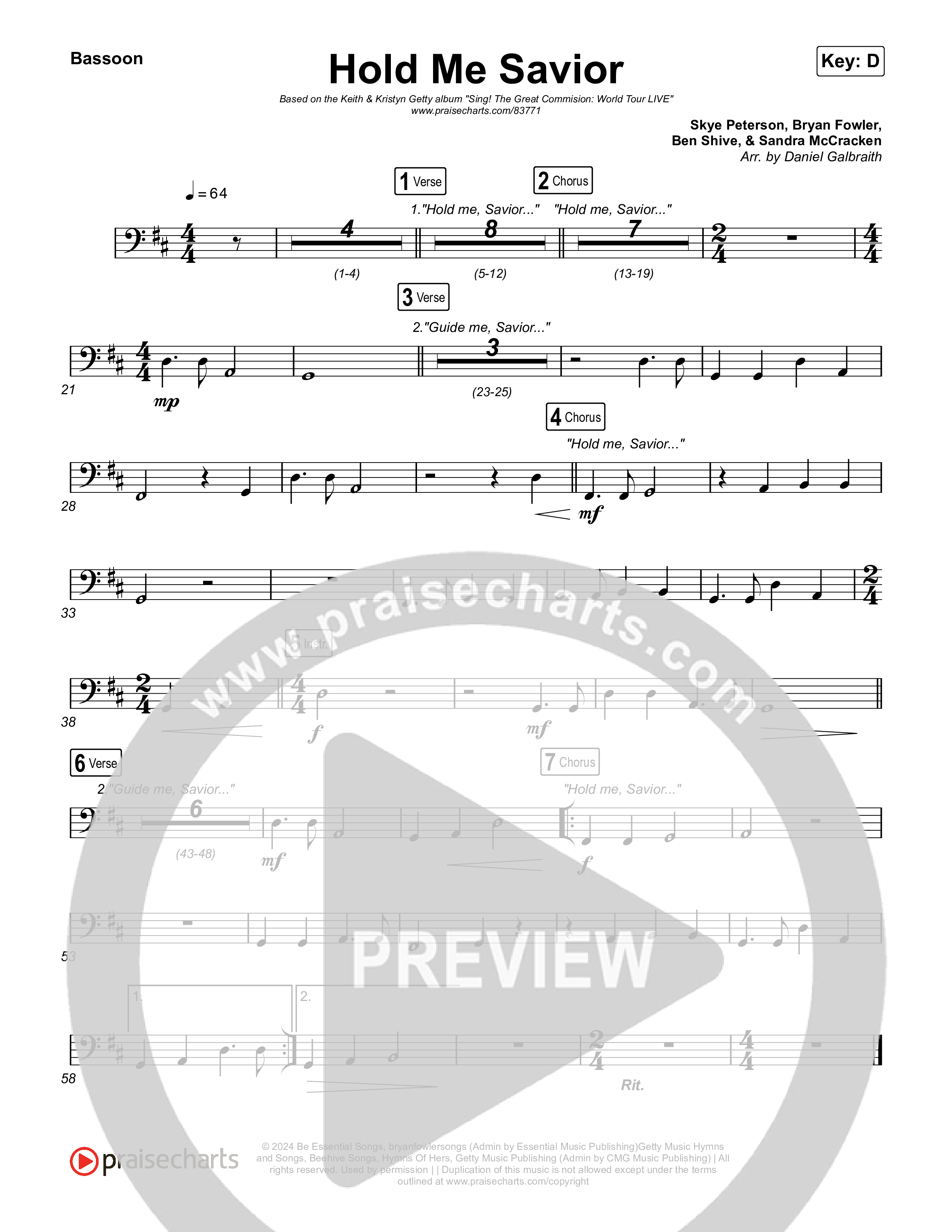 Hold Me Savior Bassoon (Keith & Kristyn Getty)