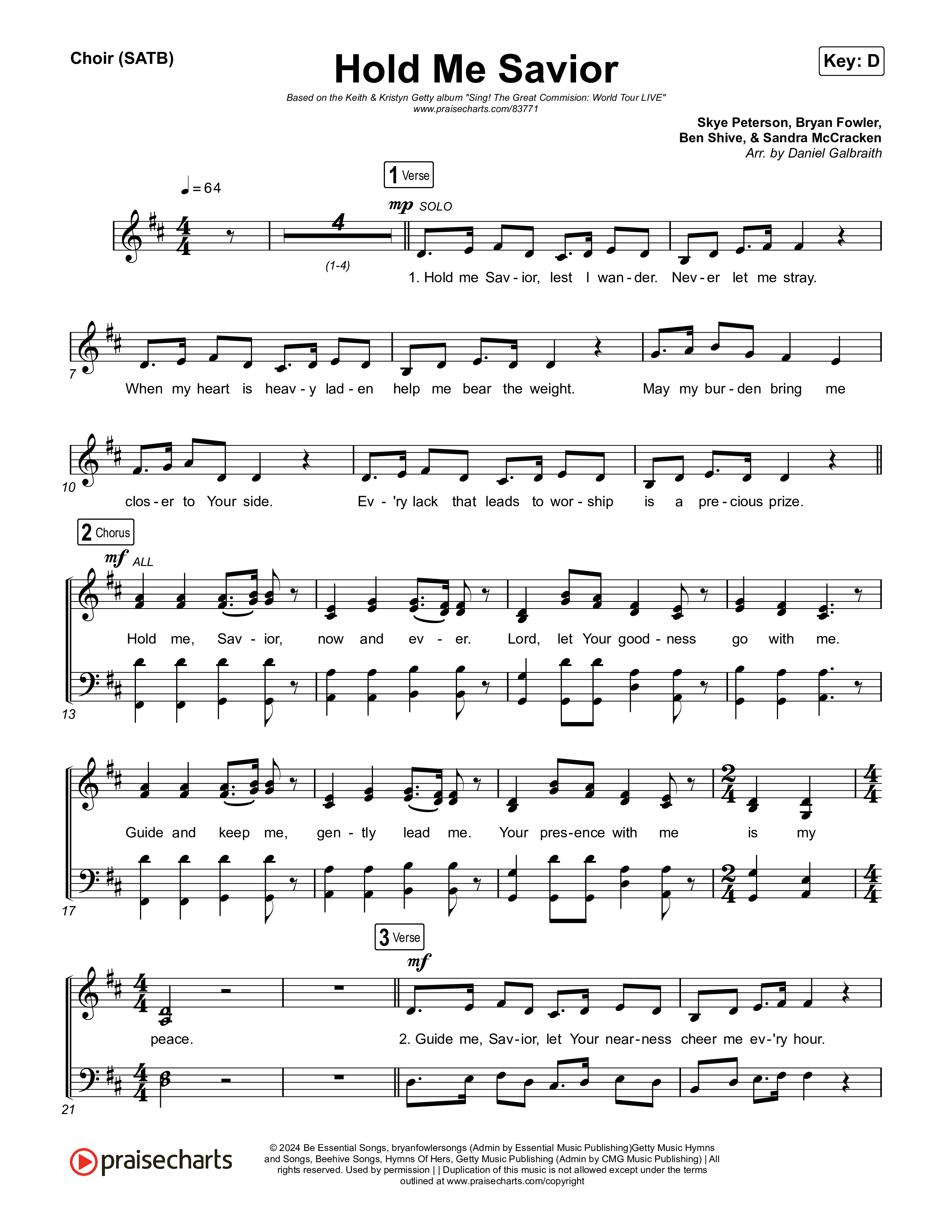 Hold Me Savior Choir Sheet (SATB) (Keith & Kristyn Getty)