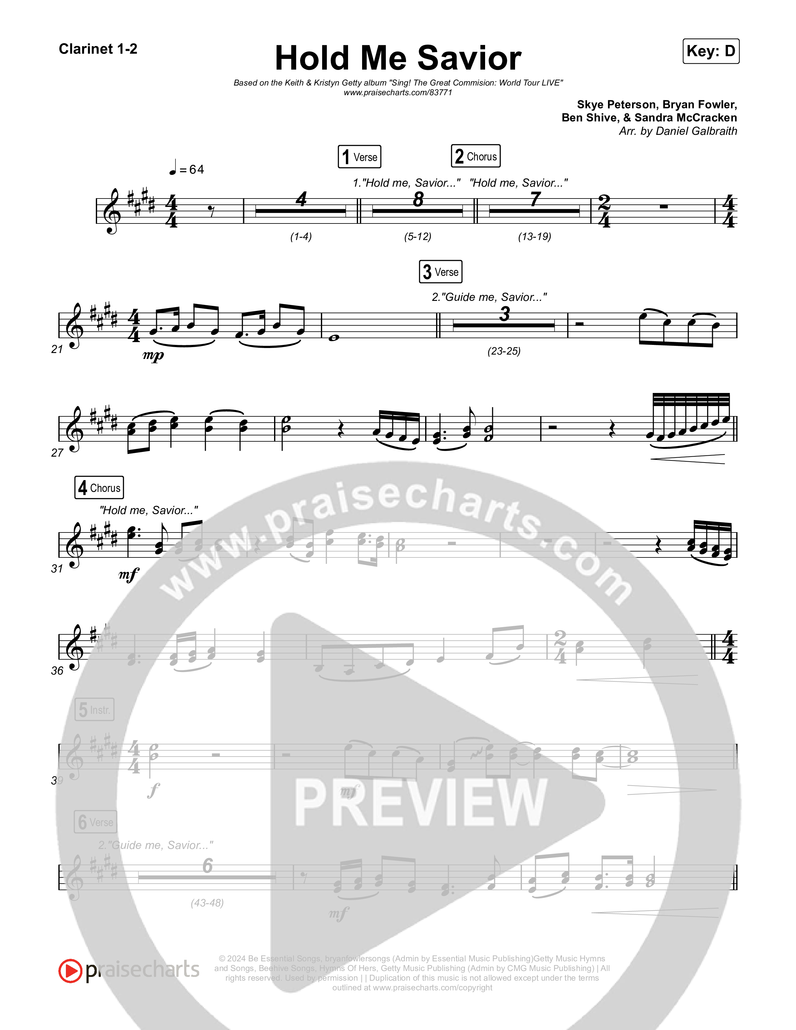 Hold Me Savior Clarinet 1/2 (Keith & Kristyn Getty)