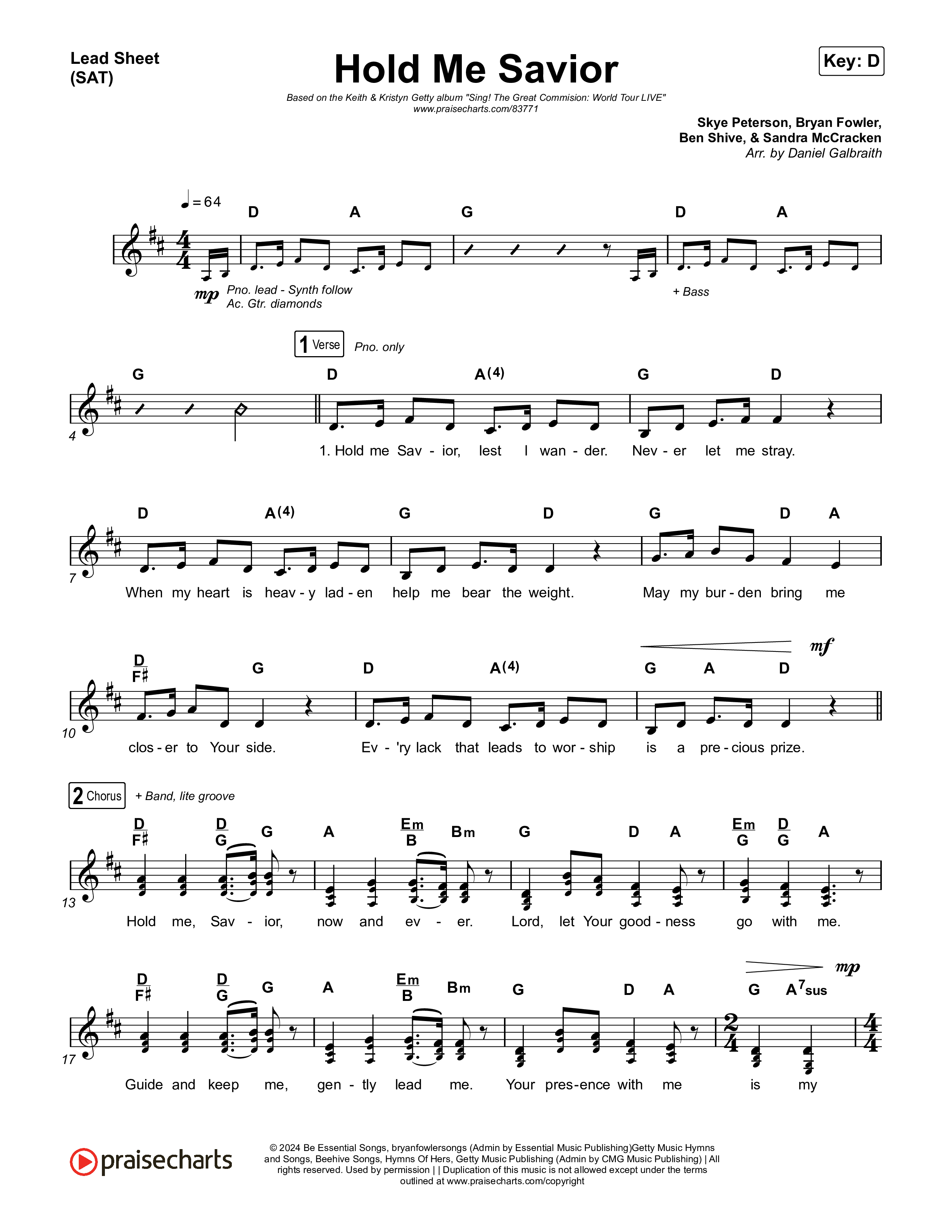 Hold Me Savior Lead Sheet (SAT) (Keith & Kristyn Getty)
