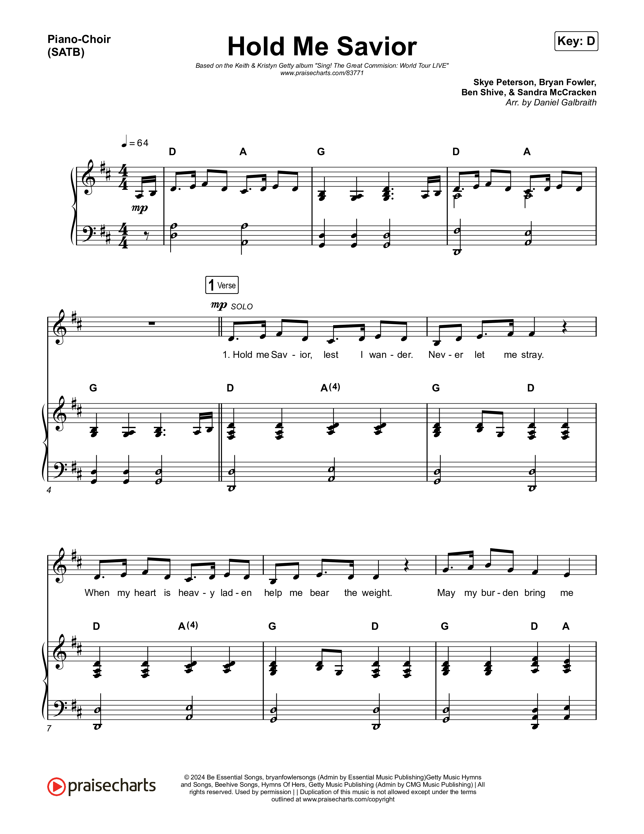 Hold Me Savior Piano/Vocal (SATB) (Keith & Kristyn Getty)