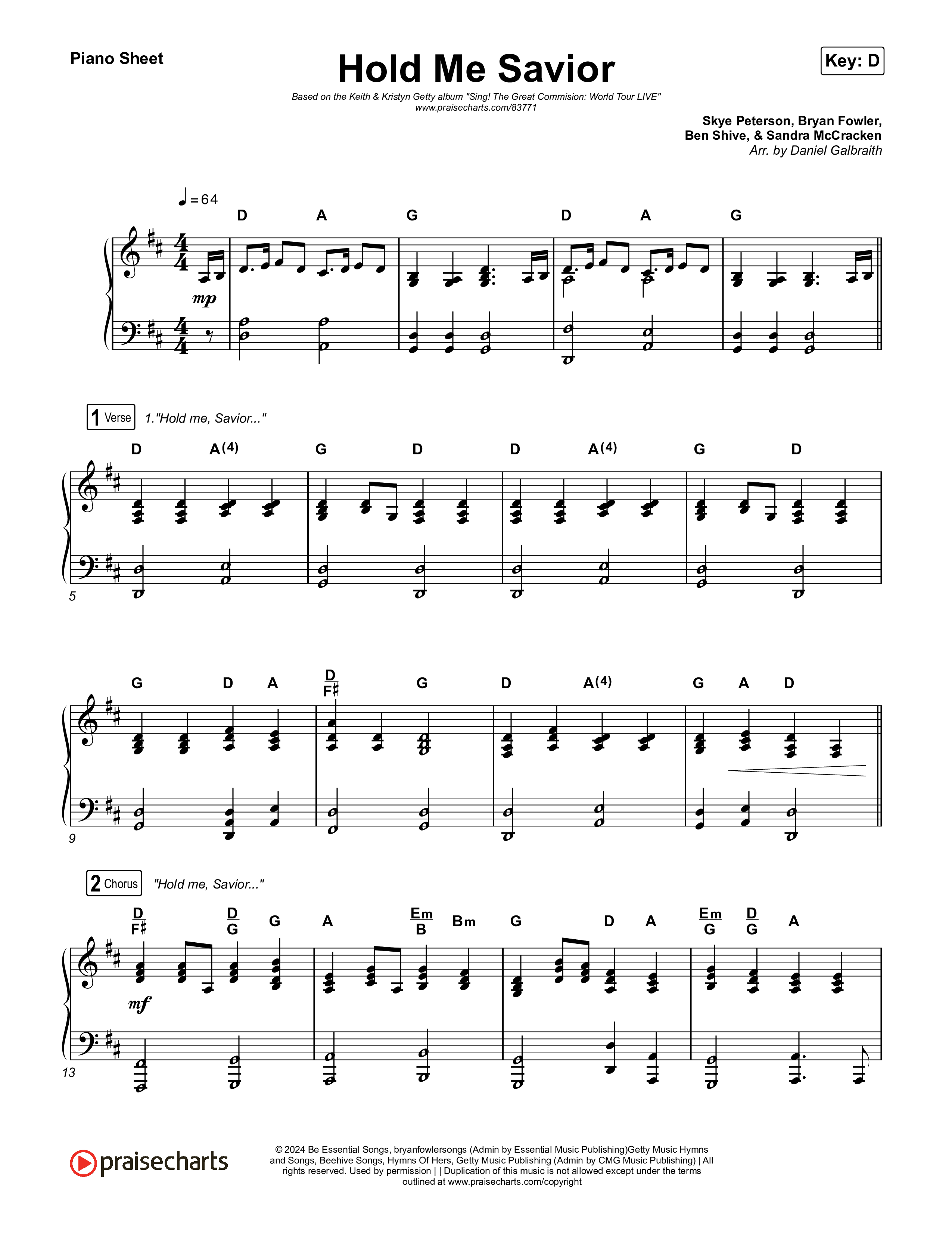 Hold Me Savior Piano Sheet (Keith & Kristyn Getty)
