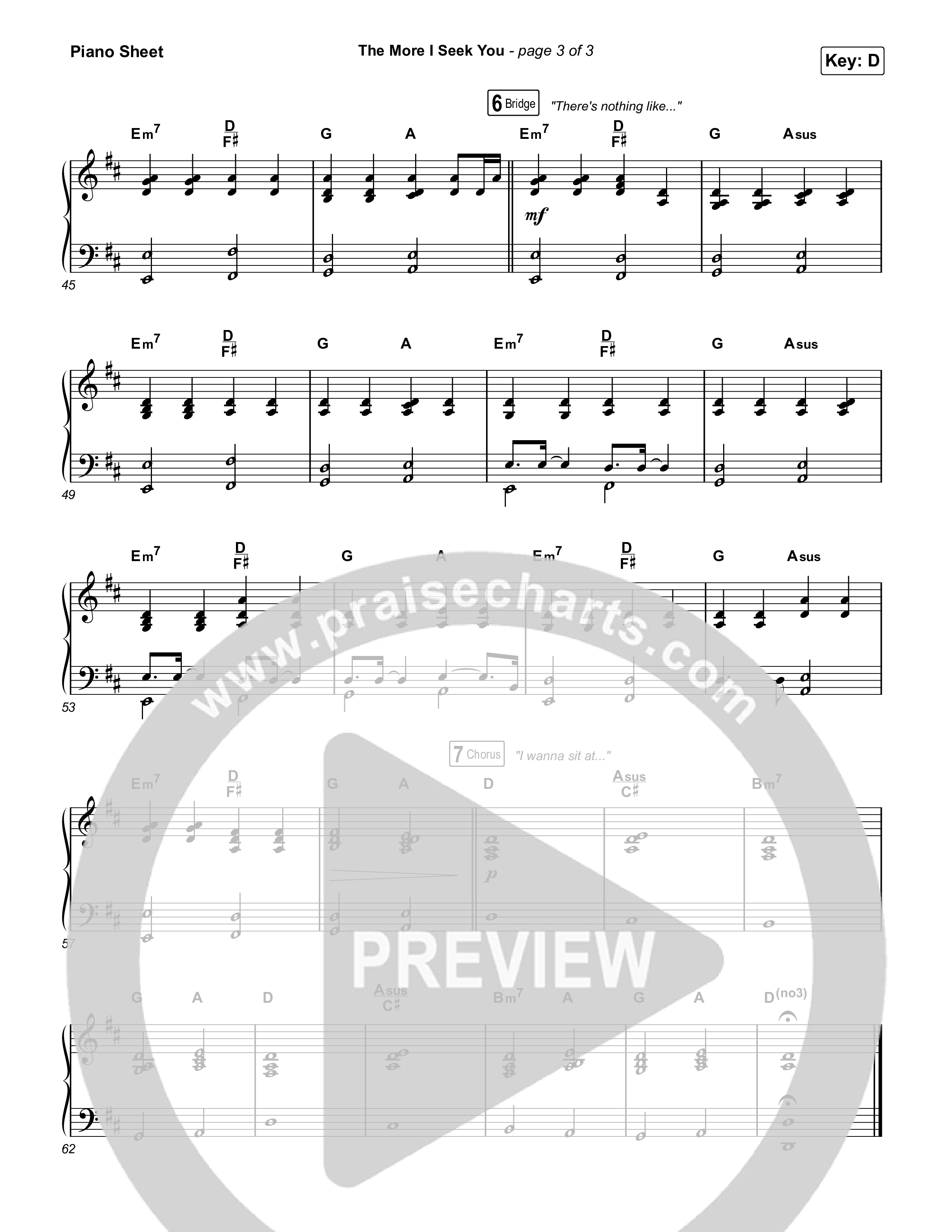 The More I Seek You (Chapel Sessions) Piano Sheet (Gateway Worship / Jessie Harris)
