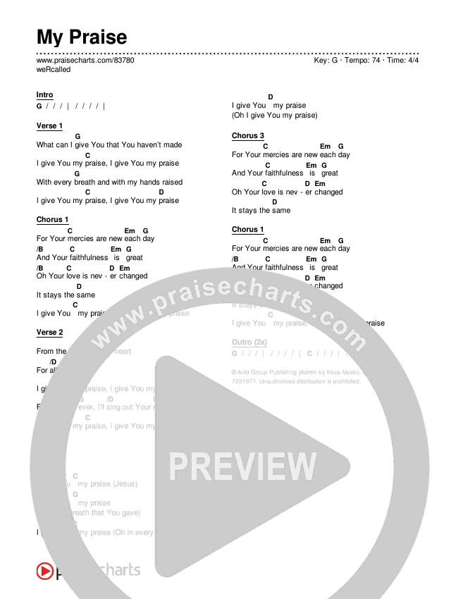 My Praise Chords & Lyrics (weRcalled)