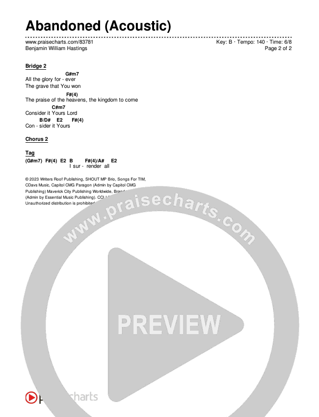 Abandoned (Acoustic) Chords & Lyrics (Benjamin William Hastings)