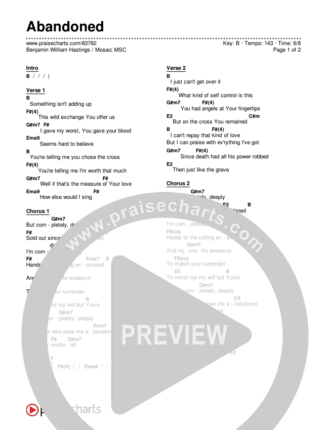 Abandoned Chords & Lyrics (Benjamin William Hastings / Mosaic MSC)
