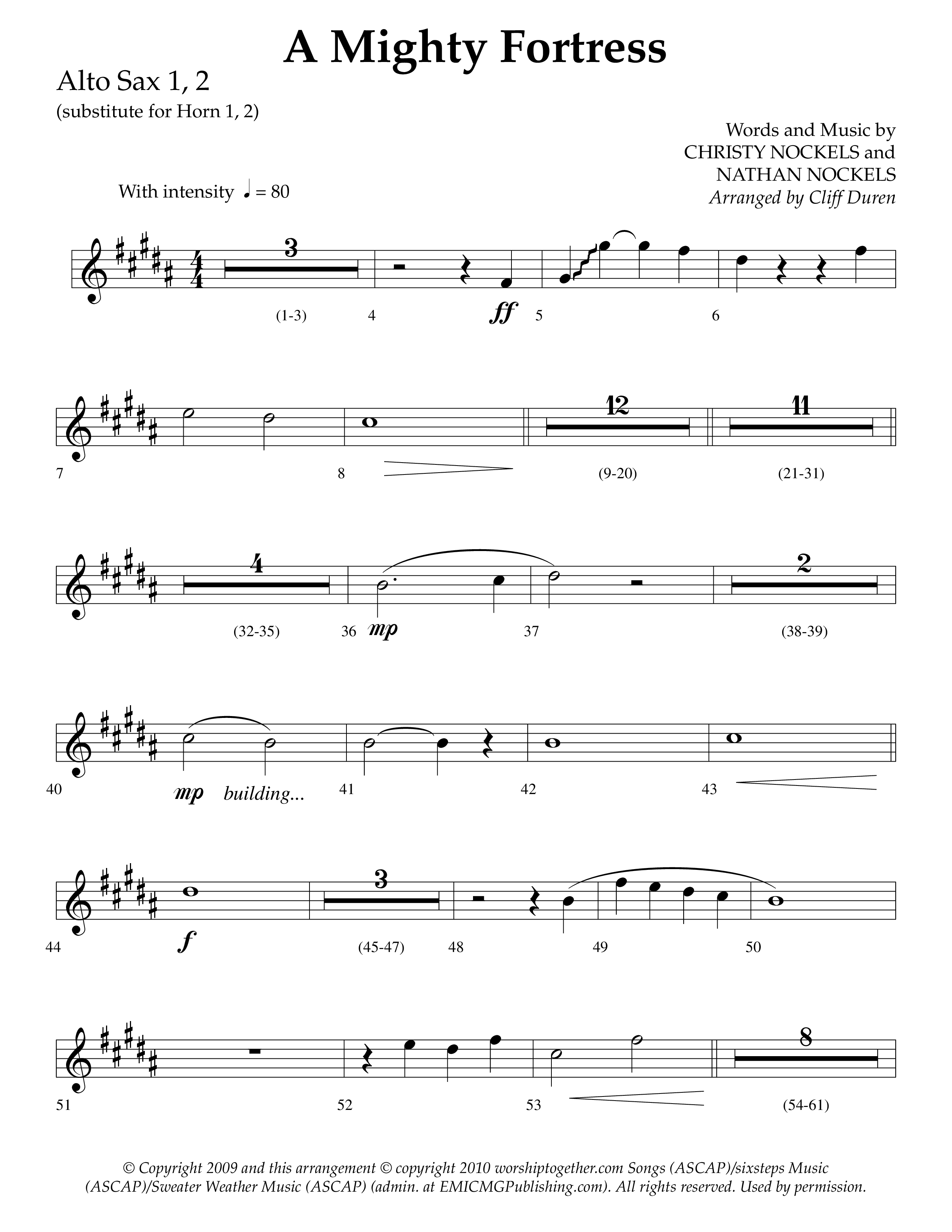 A Mighty Fortress (Choral Anthem SATB) Alto Sax 1/2 (Lifeway Choral / Arr. Cliff Duren)