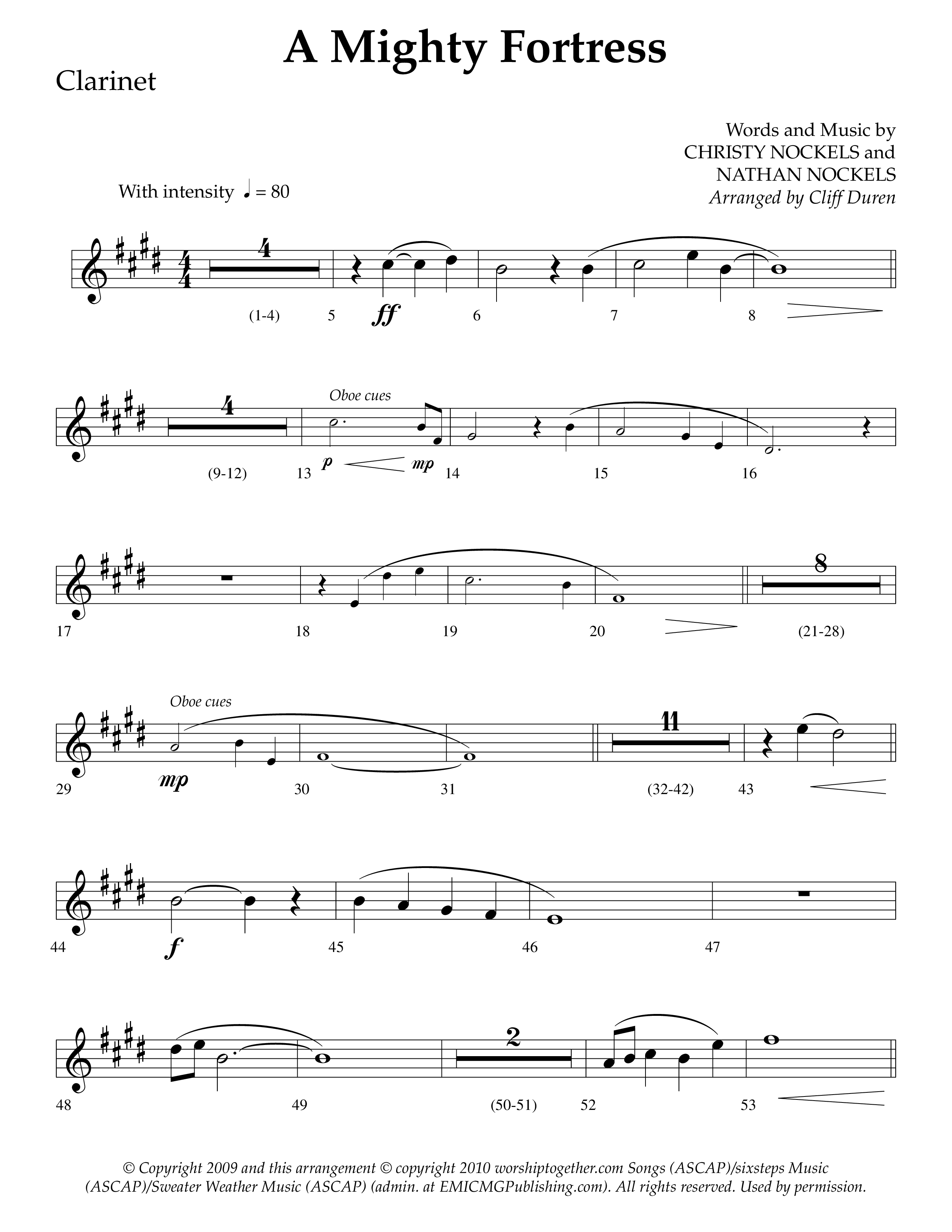 A Mighty Fortress (Choral Anthem SATB) Clarinet 1/2 (Lifeway Choral / Arr. Cliff Duren)