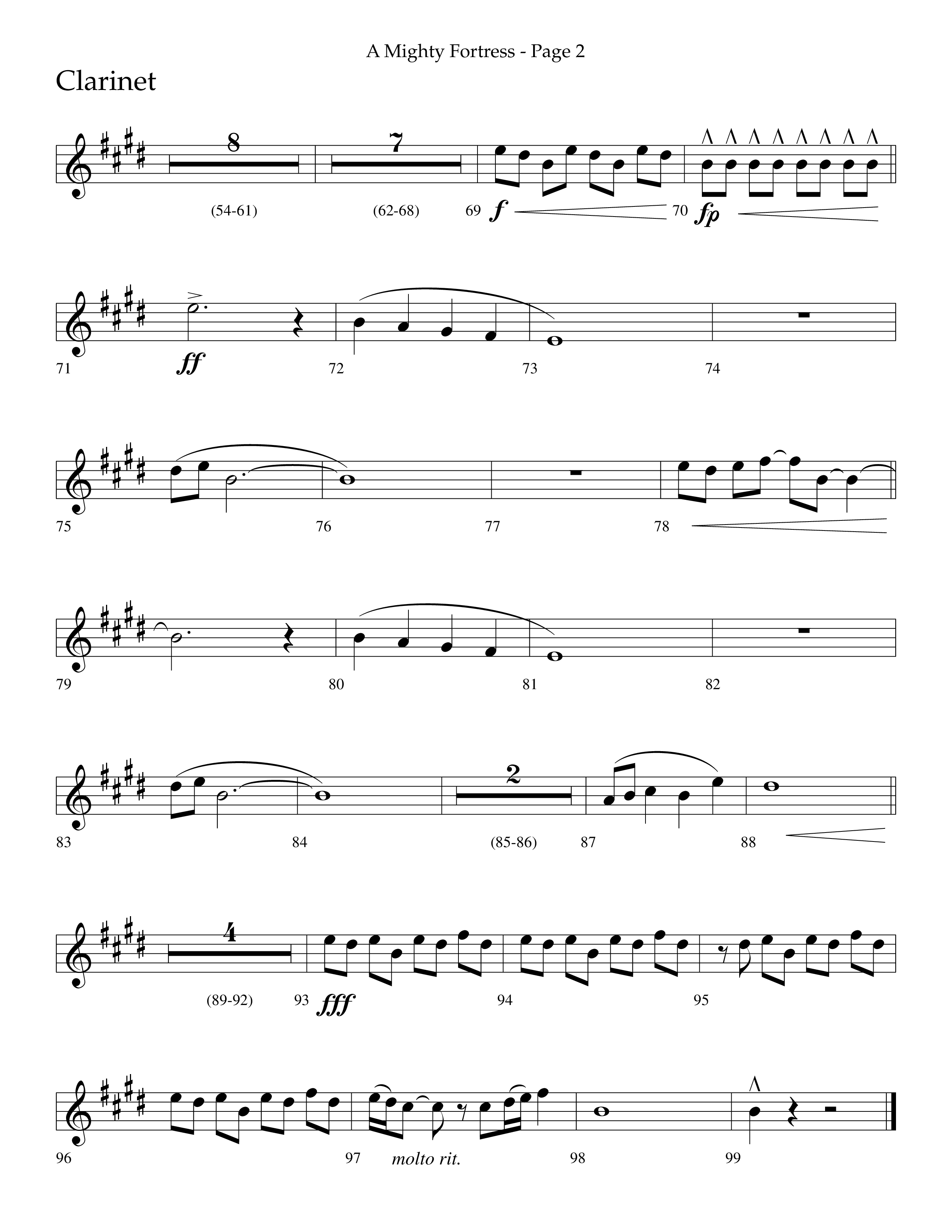 A Mighty Fortress (Choral Anthem SATB) Clarinet 1/2 (Lifeway Choral / Arr. Cliff Duren)