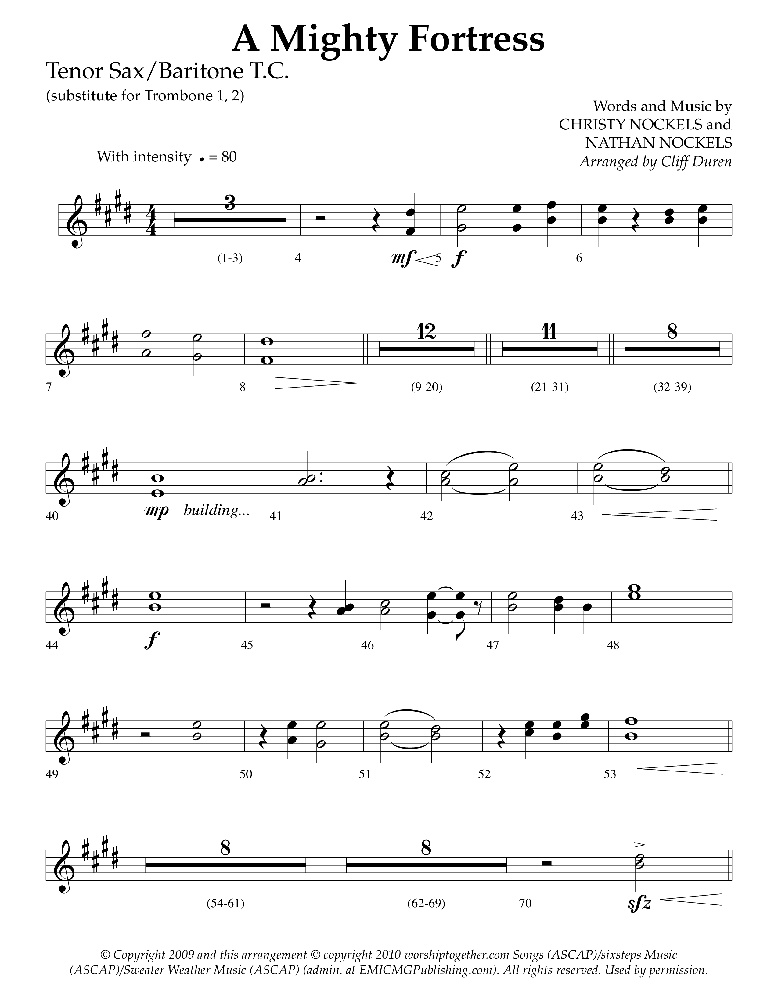A Mighty Fortress (Choral Anthem SATB) Tenor Sax/Baritone T.C. (Lifeway Choral / Arr. Cliff Duren)