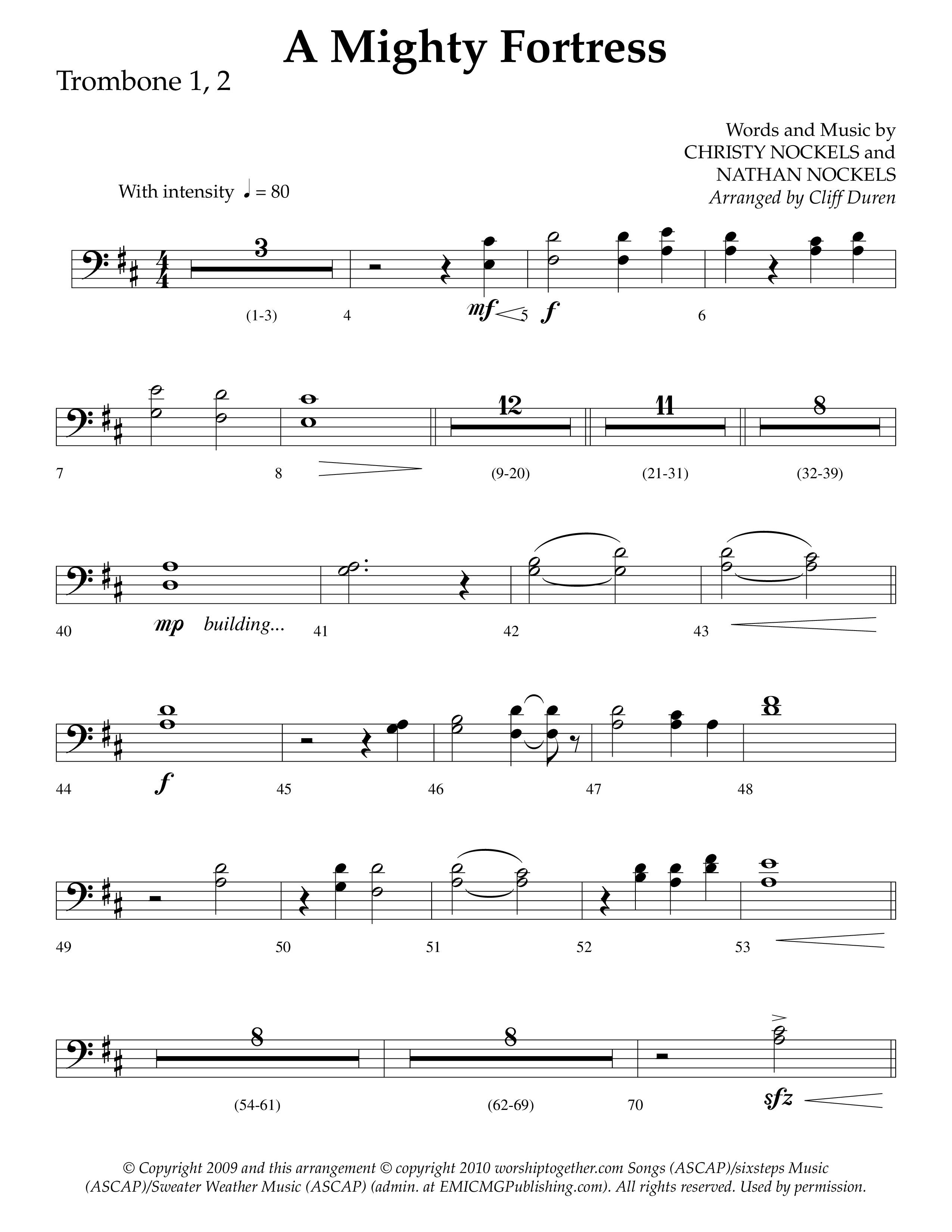 A Mighty Fortress (Choral Anthem SATB) Trombone 1/2 (Lifeway Choral / Arr. Cliff Duren)