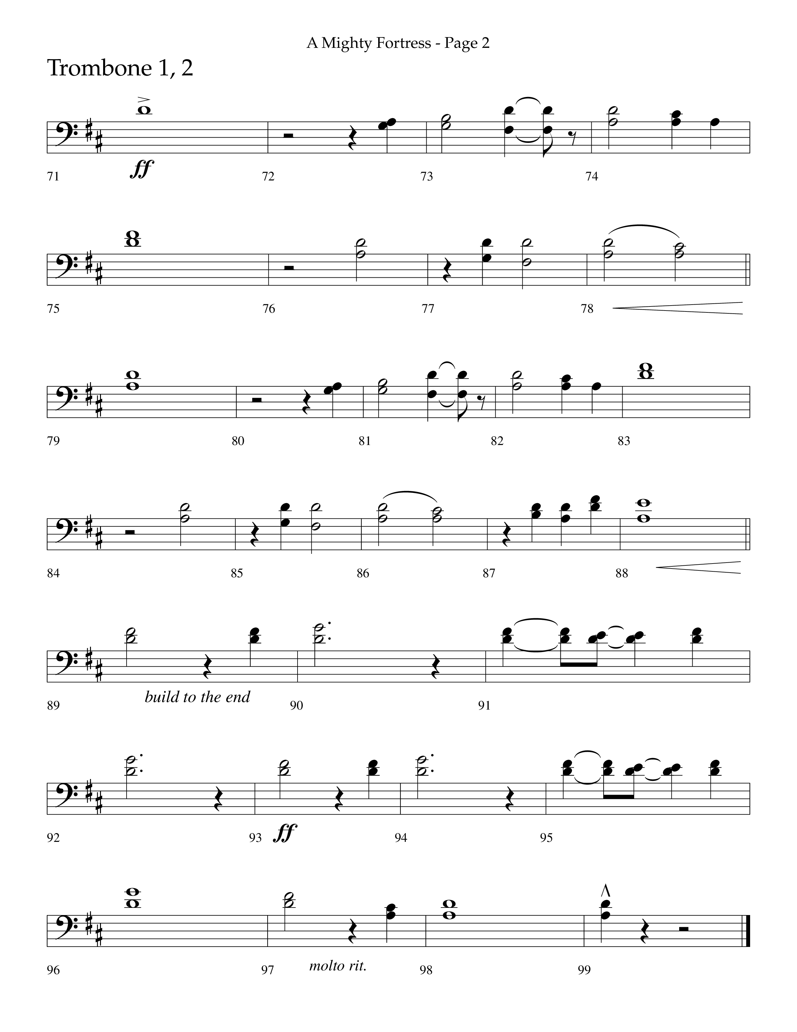 A Mighty Fortress (Choral Anthem SATB) Trombone 1/2 (Lifeway Choral / Arr. Cliff Duren)