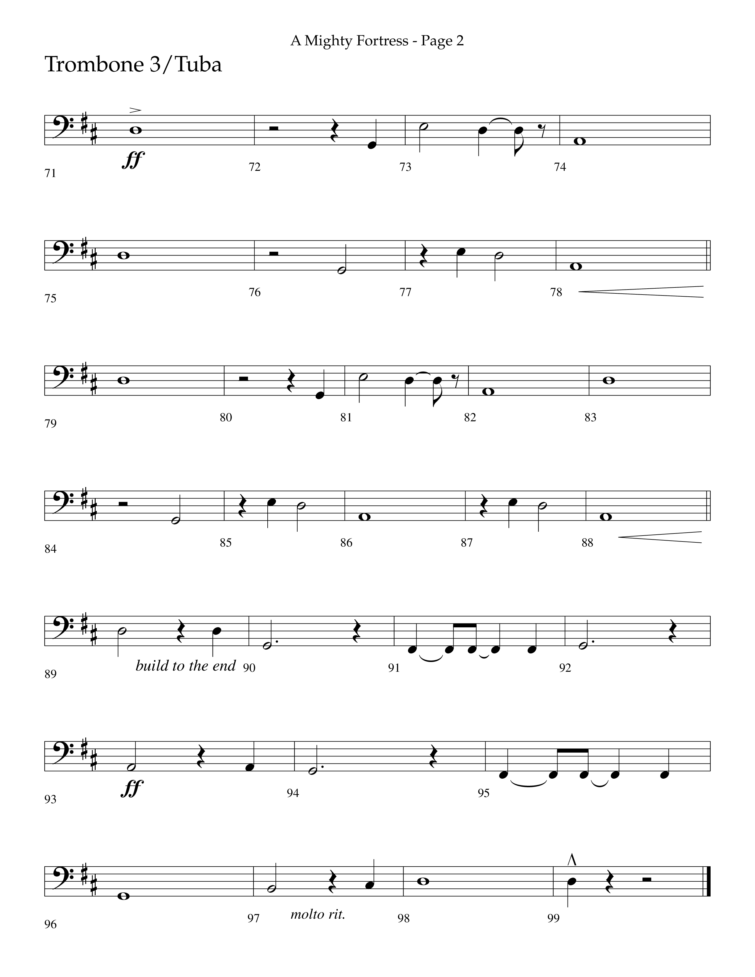 A Mighty Fortress (Choral Anthem SATB) Trombone 3/Tuba (Lifeway Choral / Arr. Cliff Duren)