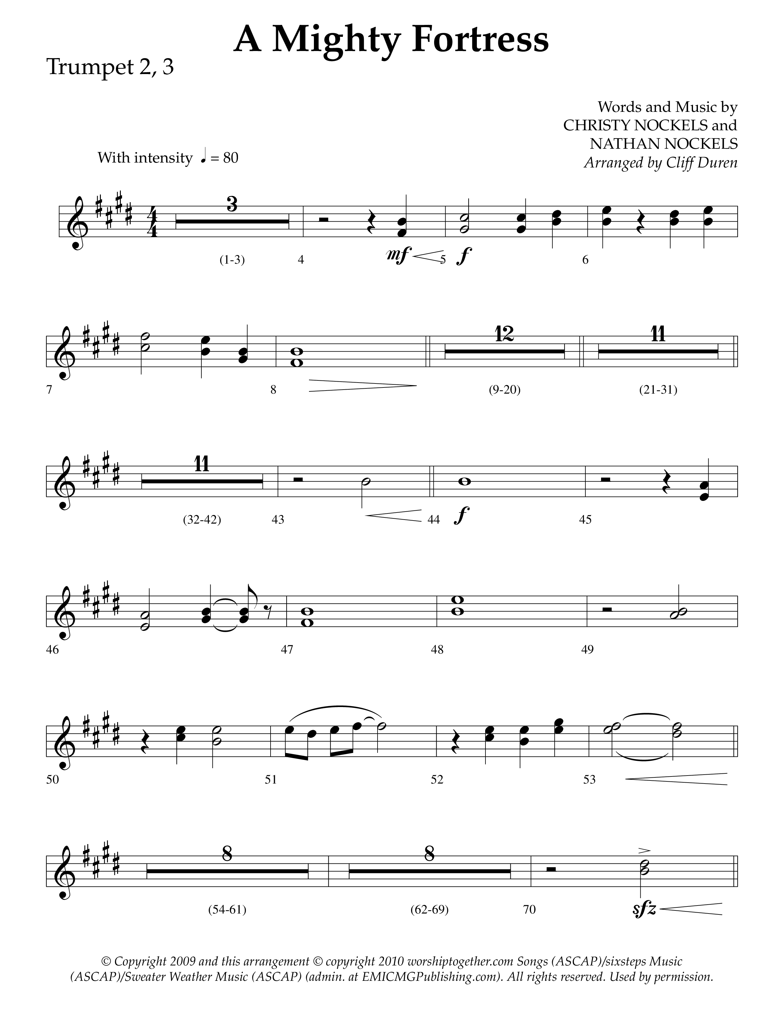 A Mighty Fortress (Choral Anthem SATB) Trumpet 2/3 (Lifeway Choral / Arr. Cliff Duren)