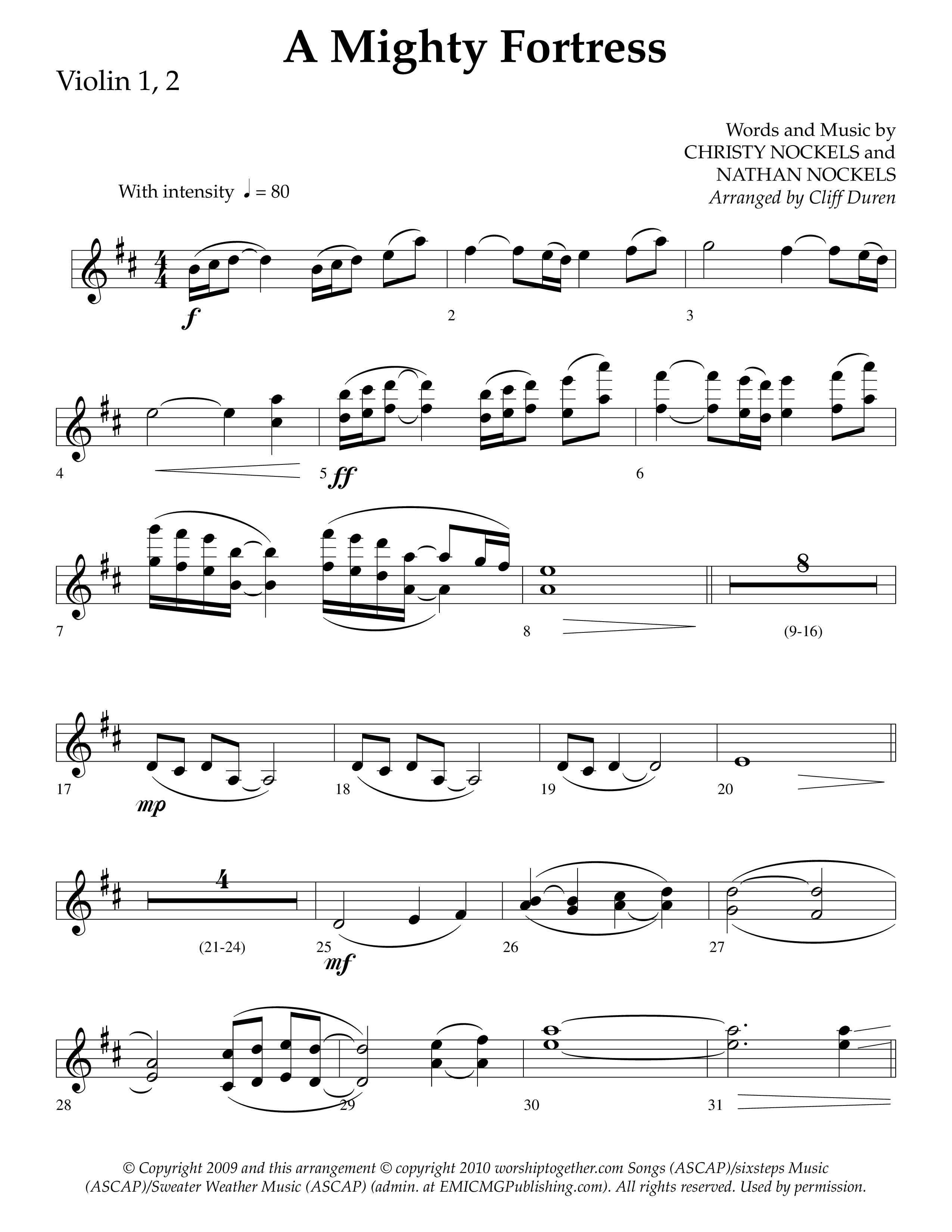A Mighty Fortress (Choral Anthem SATB) Violin 1/2 (Lifeway Choral / Arr. Cliff Duren)