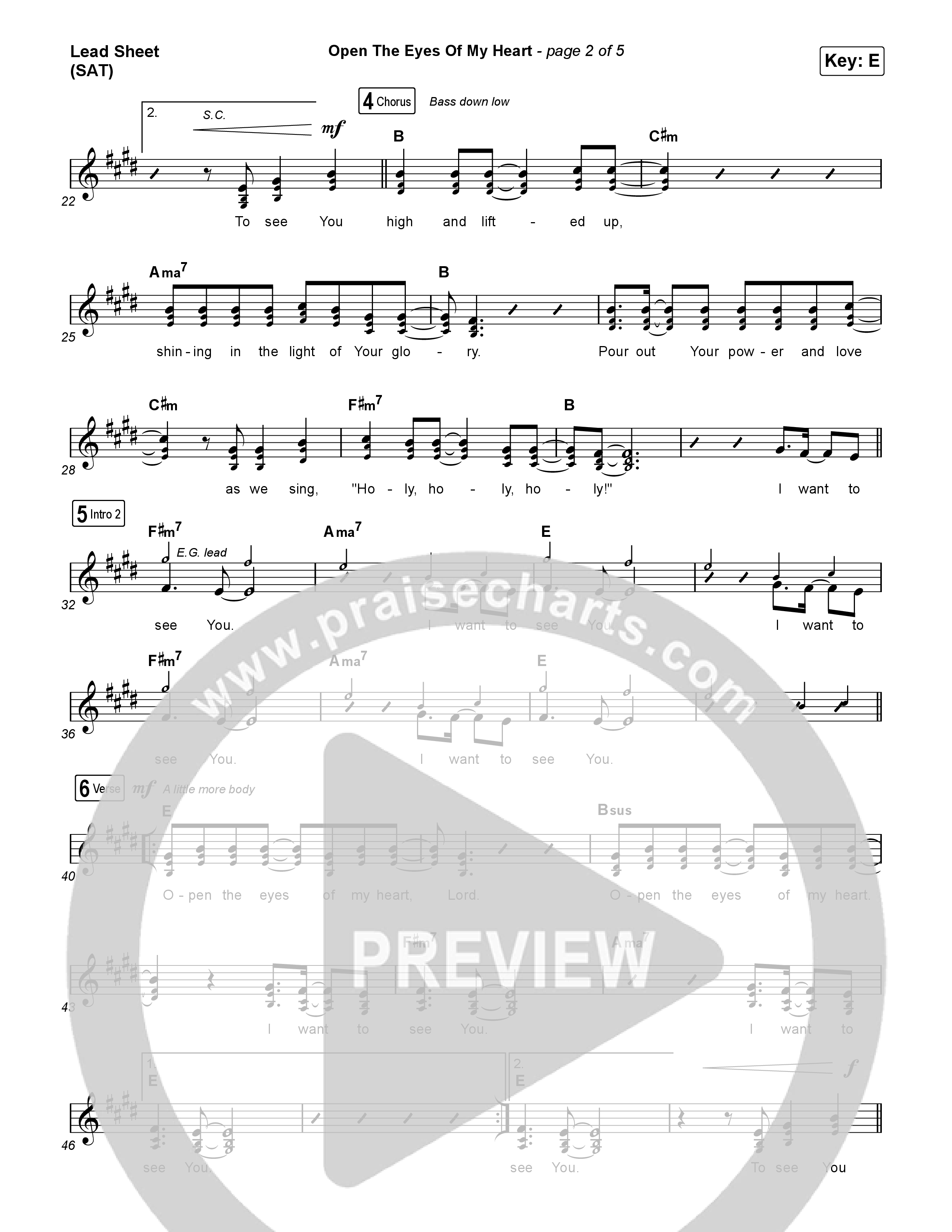 Open The Eyes Of My Heart (Live) Lead Sheet (SAT) (Worship Circle / Paul Baloche)