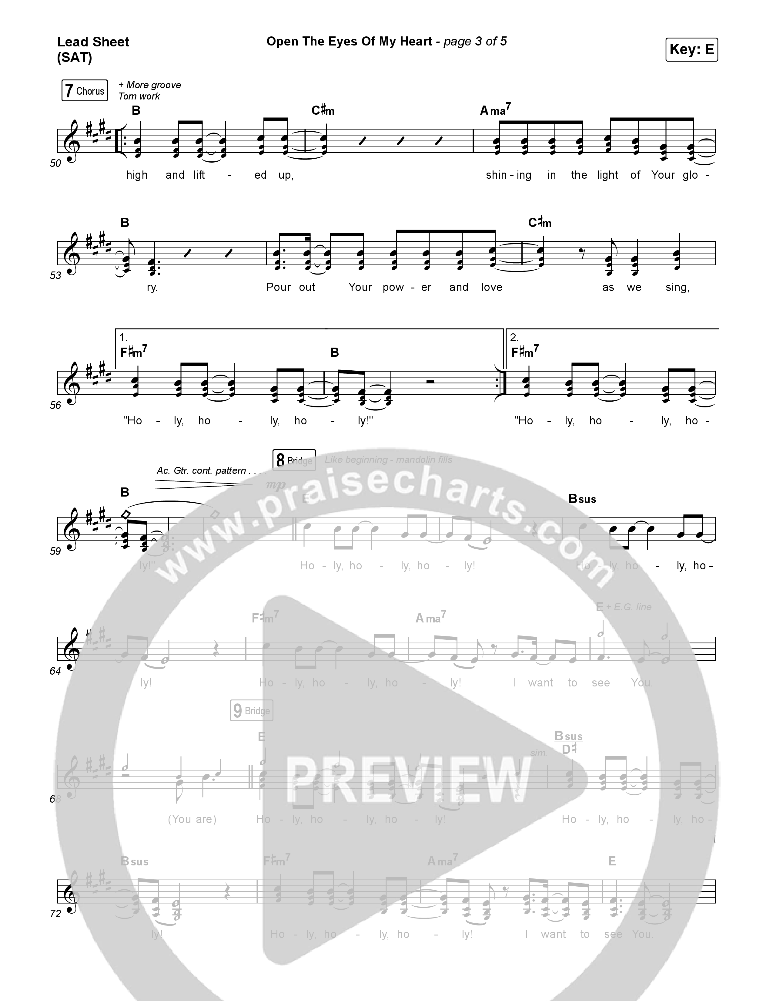 Open The Eyes Of My Heart (Live) Lead Sheet (SAT) (Worship Circle / Paul Baloche)