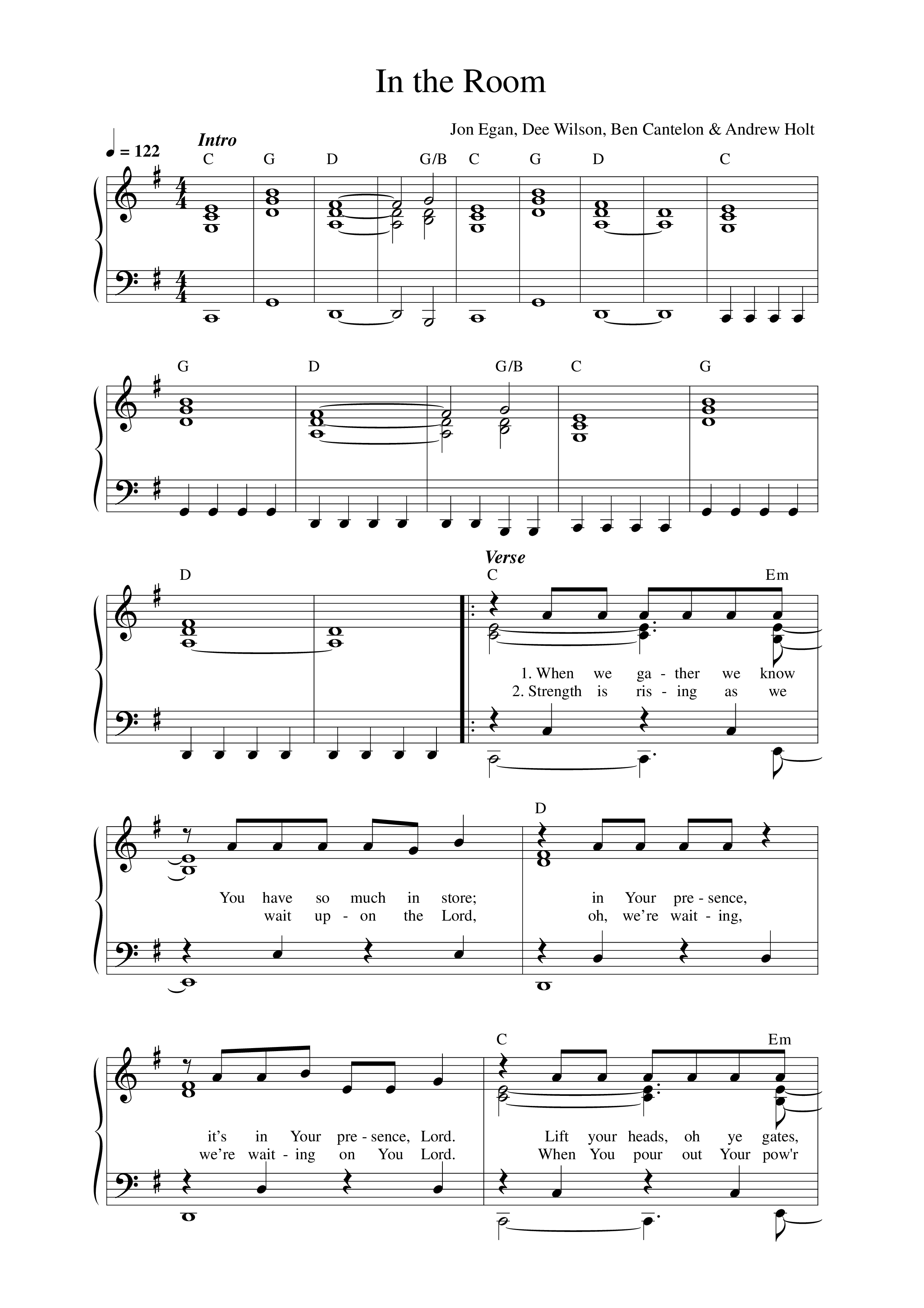 In The Room (Live) Lead Sheet Melody (New Life Worship / Dee Wilson)
