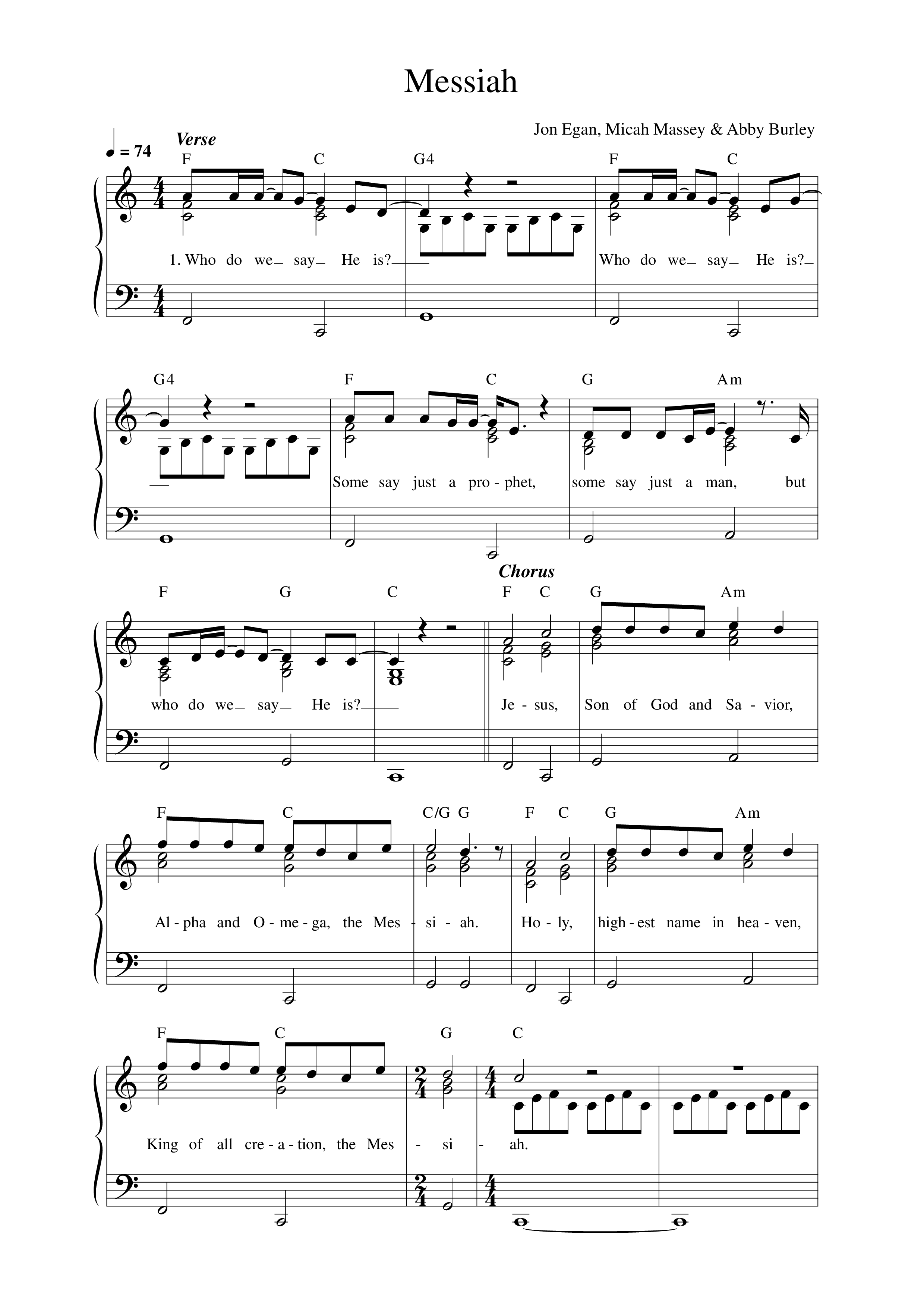 Messiah (Live) Lead Sheet Melody (New Life Worship / Micah Massey)